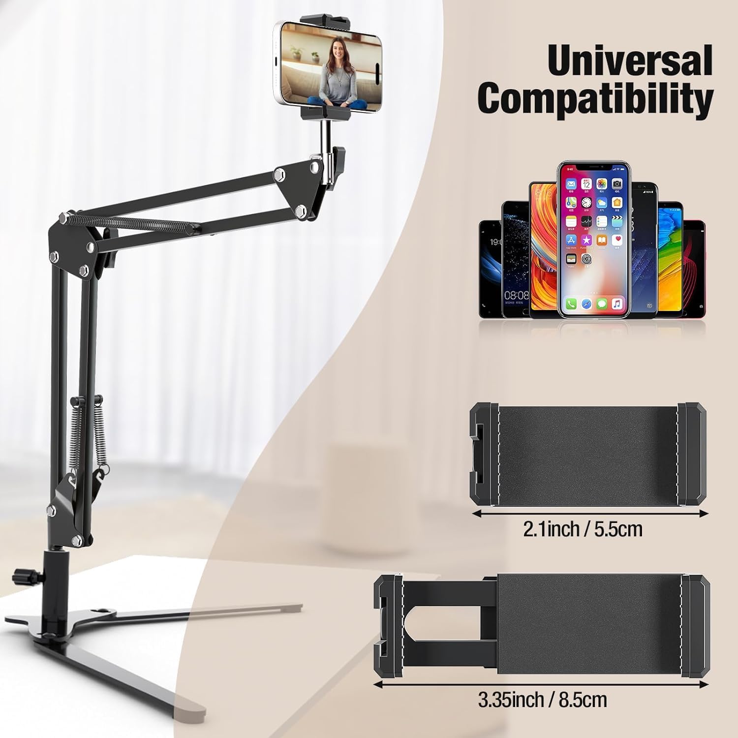 Mlsac Overhead Phone Mount With Led Light, Phone Stand For Recording, Adjustable Tabletop Stand For Live Streaming Online Video And Food Crafting Demo Drawing Sketching (Mc-01)