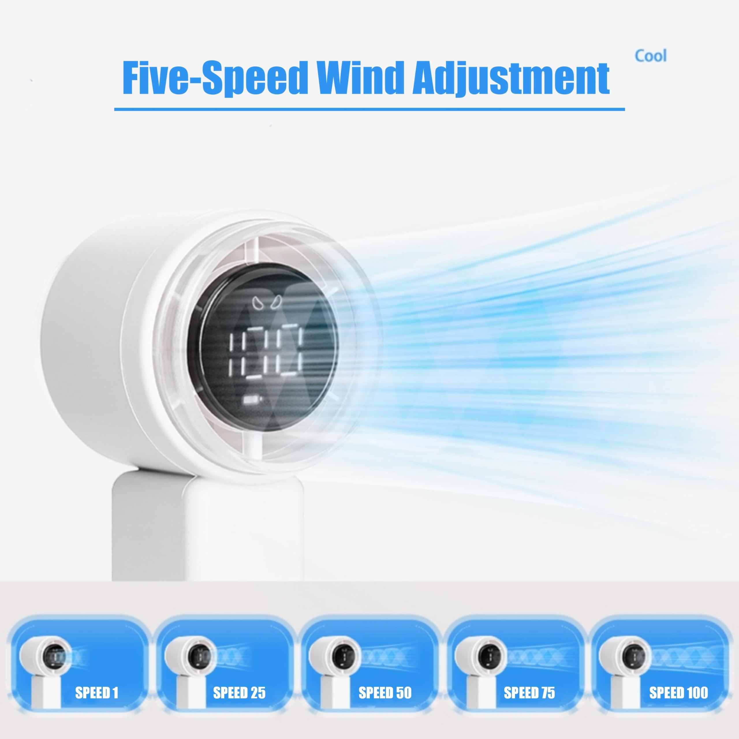 Handheld Fan, Turbo Mini Fan With 5-Speed Adjustable, Portable Personal Fan With 3000Mah