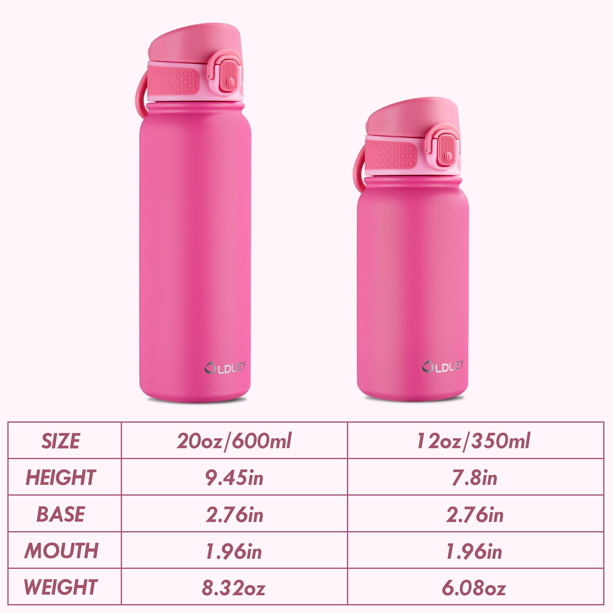 Oldley 12Oz Kids Water Bottle, Stainless Steel Insulated Water Bottle For Kids, With Straws Leak-Pr