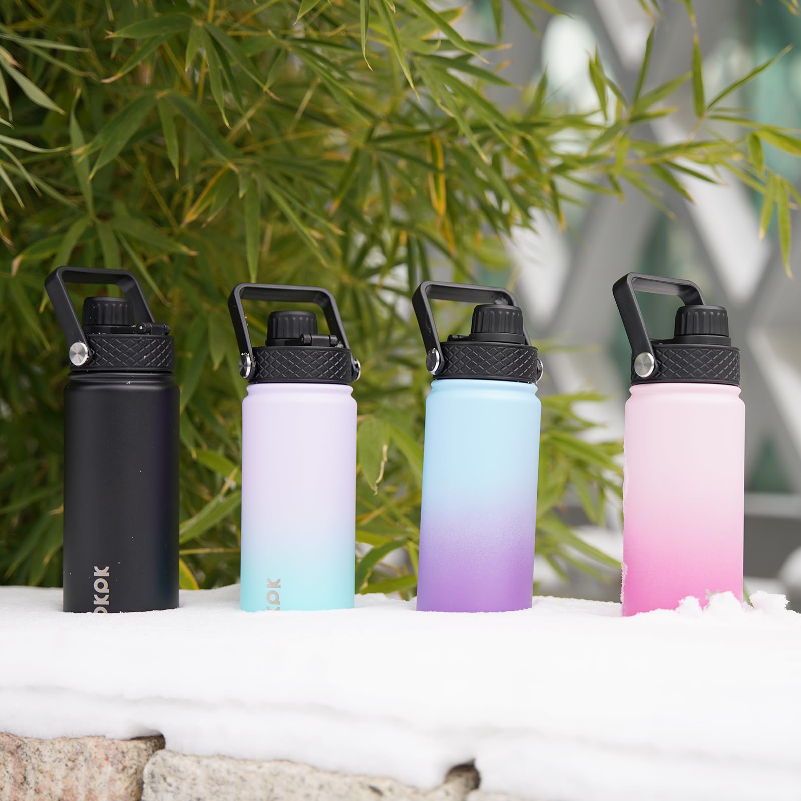 Bjpkpk 2 Pack Insulated Water Bottles With Straw Lids, 18Oz Stainless Steel Metal Water Bottle