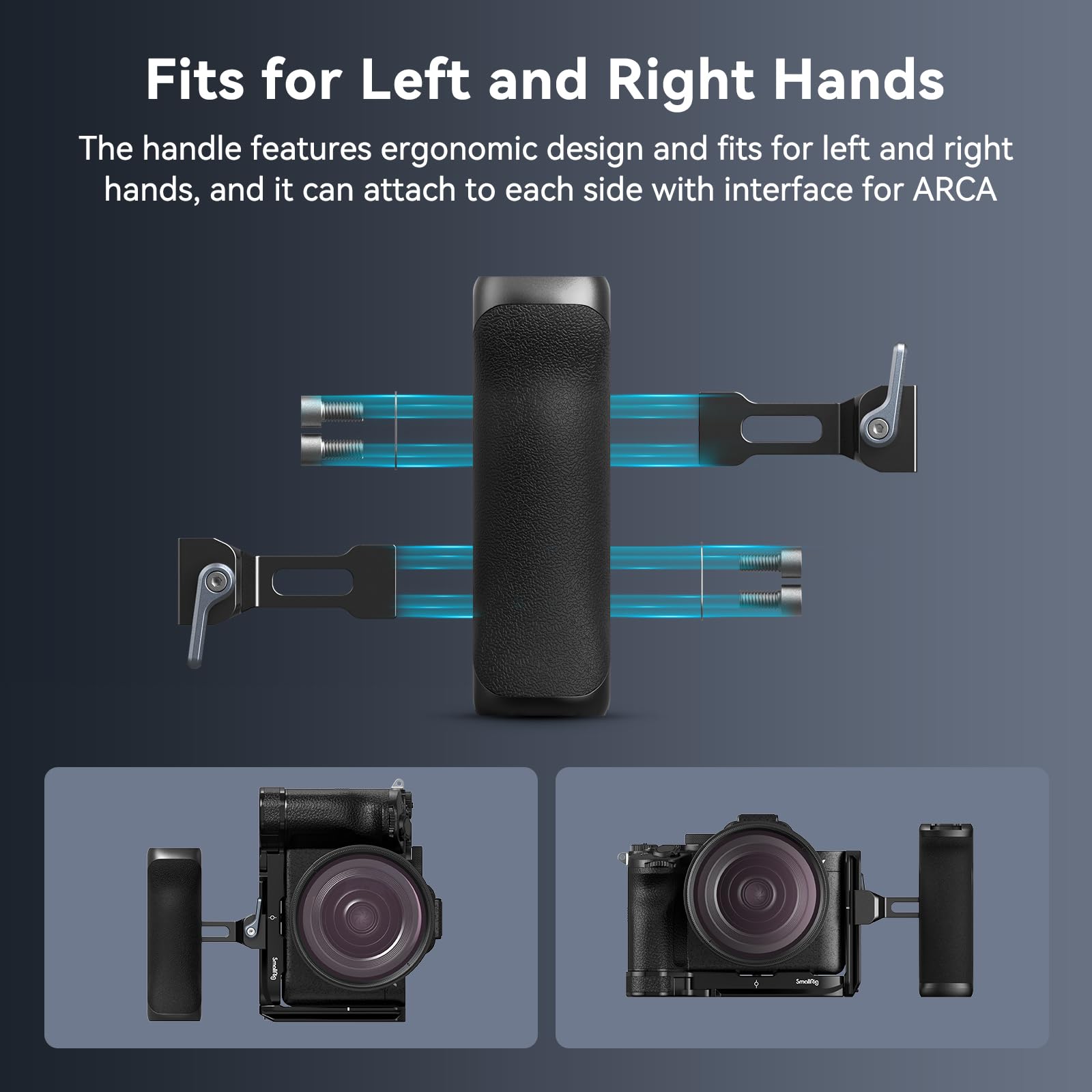 Smallrig Side Handle For Arca, 36Mm Up And Down Adjustable, Left Or Right Side Ergonomic Handgrip For Camera Cages With Plate For Arca, Built-In 1/4"-20 Threaded Hole, Strap Slot, Cold Shoe - 4416