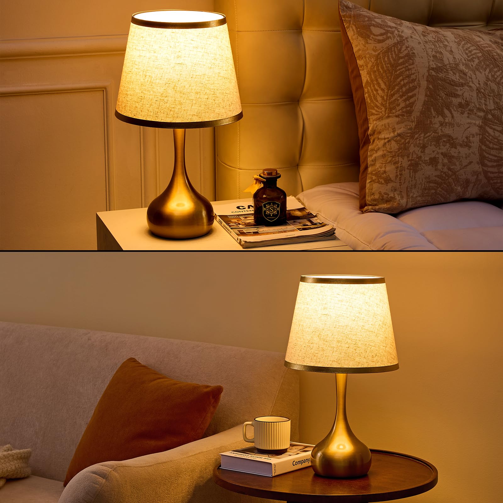 Xinqidai Stepless Dimmable Touch Lamp Set Of 2,Bedside Table Lamp For Bedroom,Nightstand Lamp,Living Room,Dorm Desk Lighting With Gold Metal(Dimmable Bulb Included)