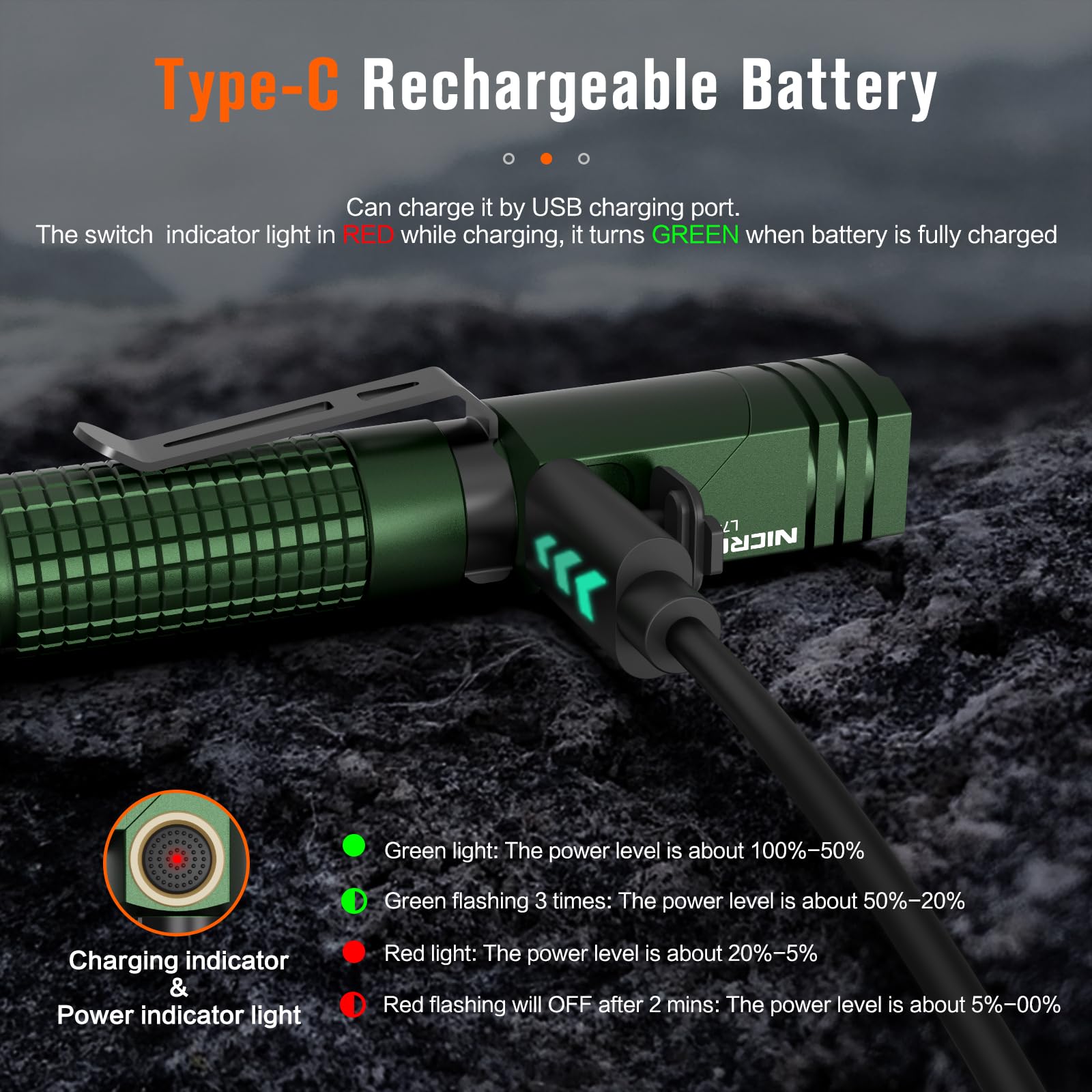 Nicron L74 Mini Rechargeable Flashlight, Small Flashlight Compatiable With Aaa Battery Pocket Light For Night Working, Camping, Outdoor, Emergency（Green）