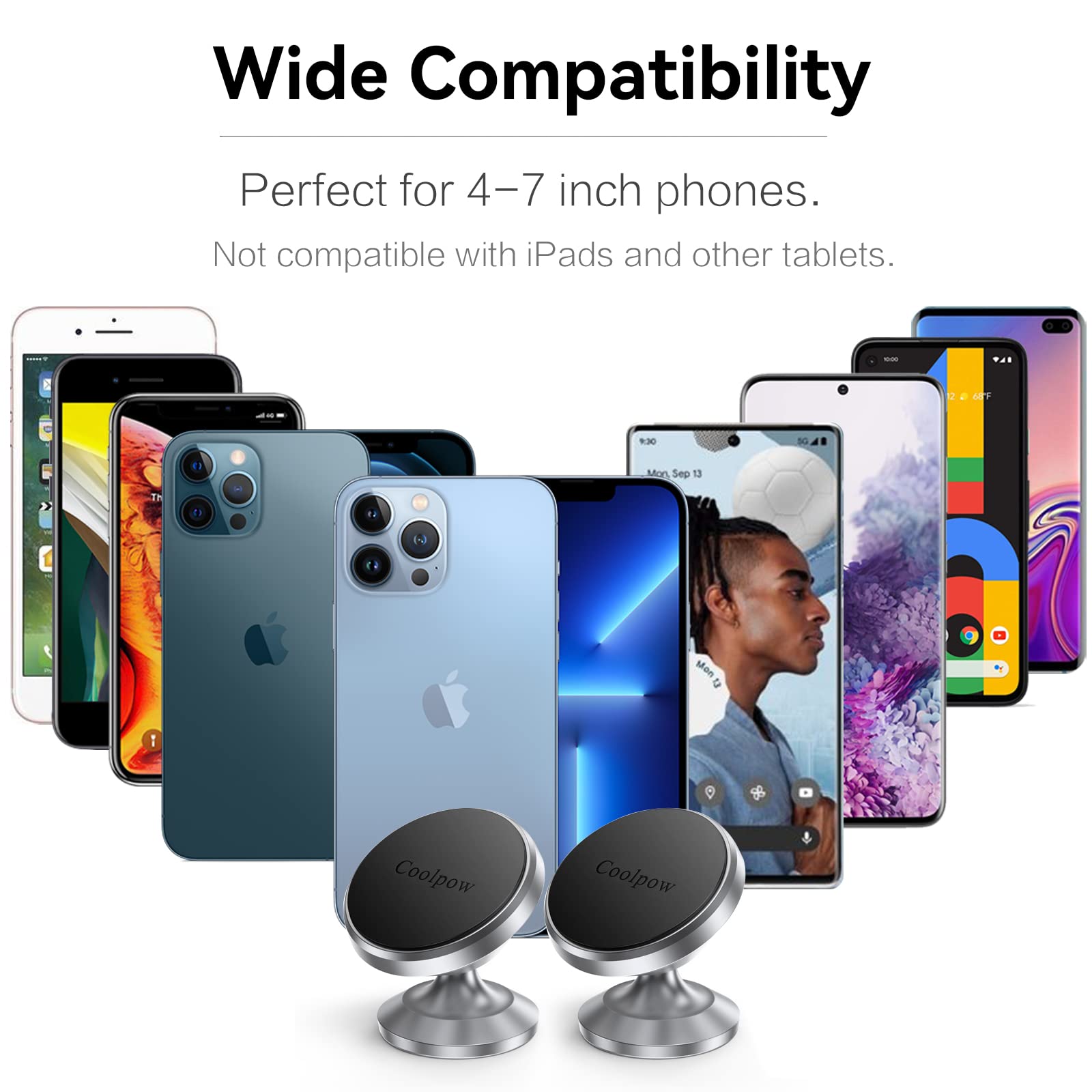 Coolpow 【2-Pack】 Magnetic Phone Holder For Car Phone Holder Mount【Strong Magnet】 Phone Mount For Car Mount For Iphone Magnetic Car Phone Holder【4 Plate】 Soporte De Telefono Para Carro