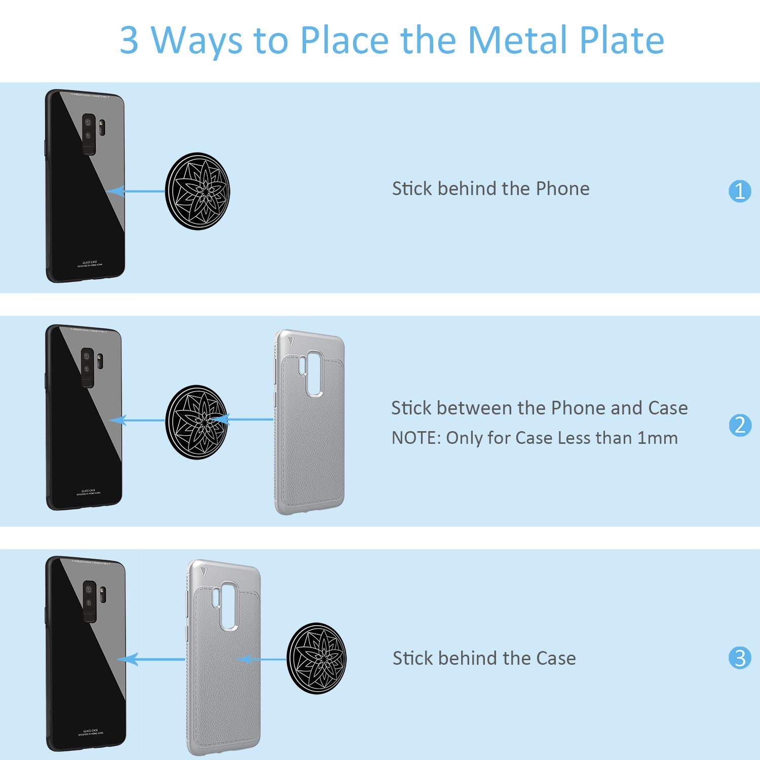Glaree Metal Plate For Phone Car Magnetic Mount 6 Pack,Magnet Holder Disc Replacement Case Sticker With 3M Adhesive For Iphone Magnets Cradle-Less Mounts Cell Phone Mini Tablet Gps Stand 2 Rectangle 4 Circle