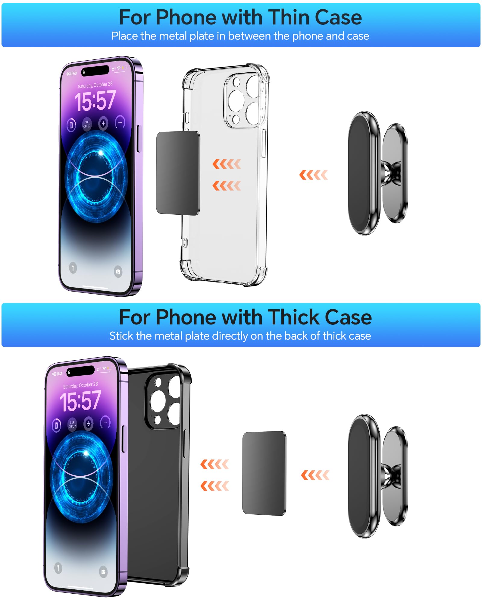Coolpow 【2-Pack】Magnetic Phone Holder For Car, [ Super Strong Magnet ] [ With 4 Metal Plate ] Cell Phone Carmount For Iphone Magnetic [ 360° Rotation ] Universal Dashboard Adhesive Car Magnetic Phone Mount