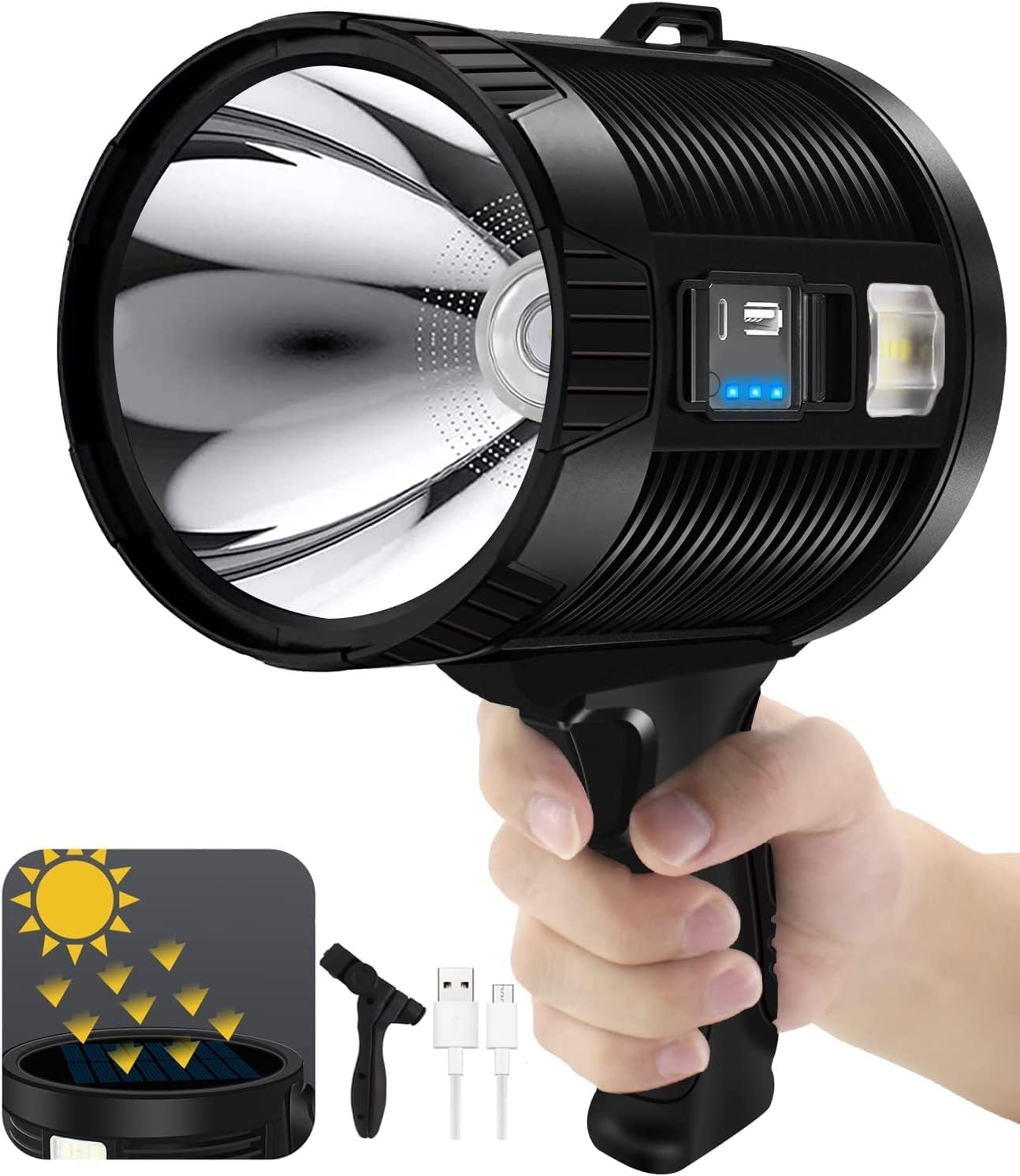 Jsknb 1000000 Lumens Spotlight, 6 Modes Super Bright Rechargeable Spotlight Flashlight, Ipx6 Waterproof Outdoor Handheld Spot Lights For Marine Hunting Boating, Xxx-Large With Tripod