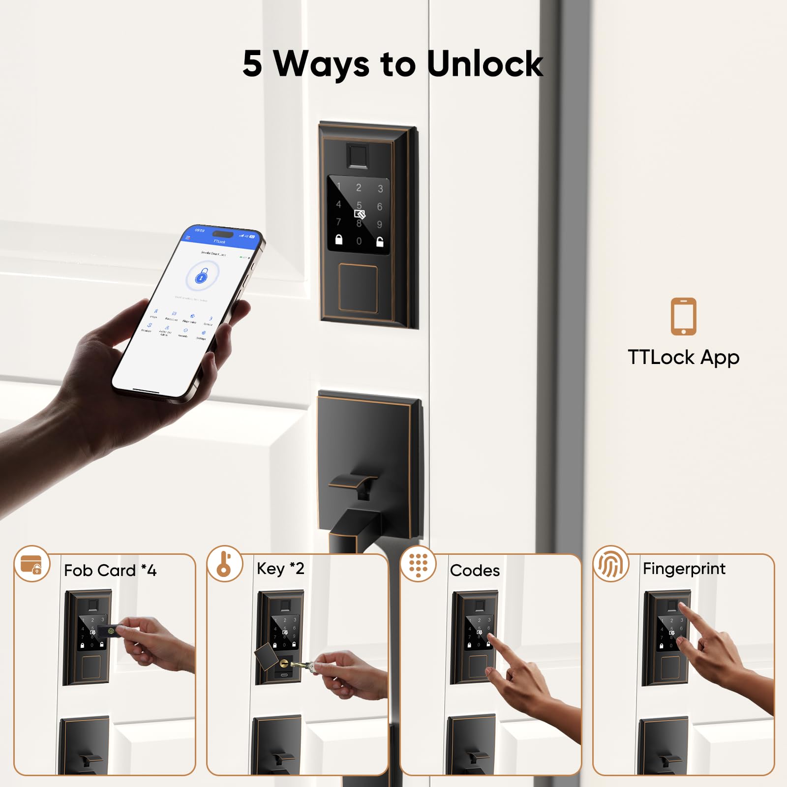 Yytdzsw Smart Front Door Lock Set, Keyless Entry Door Lock Deadbolt With Handle Set, Touchscreen Keypad Smart Locks, Fingerprint Access, App Control, Oil Rubbed Bronze