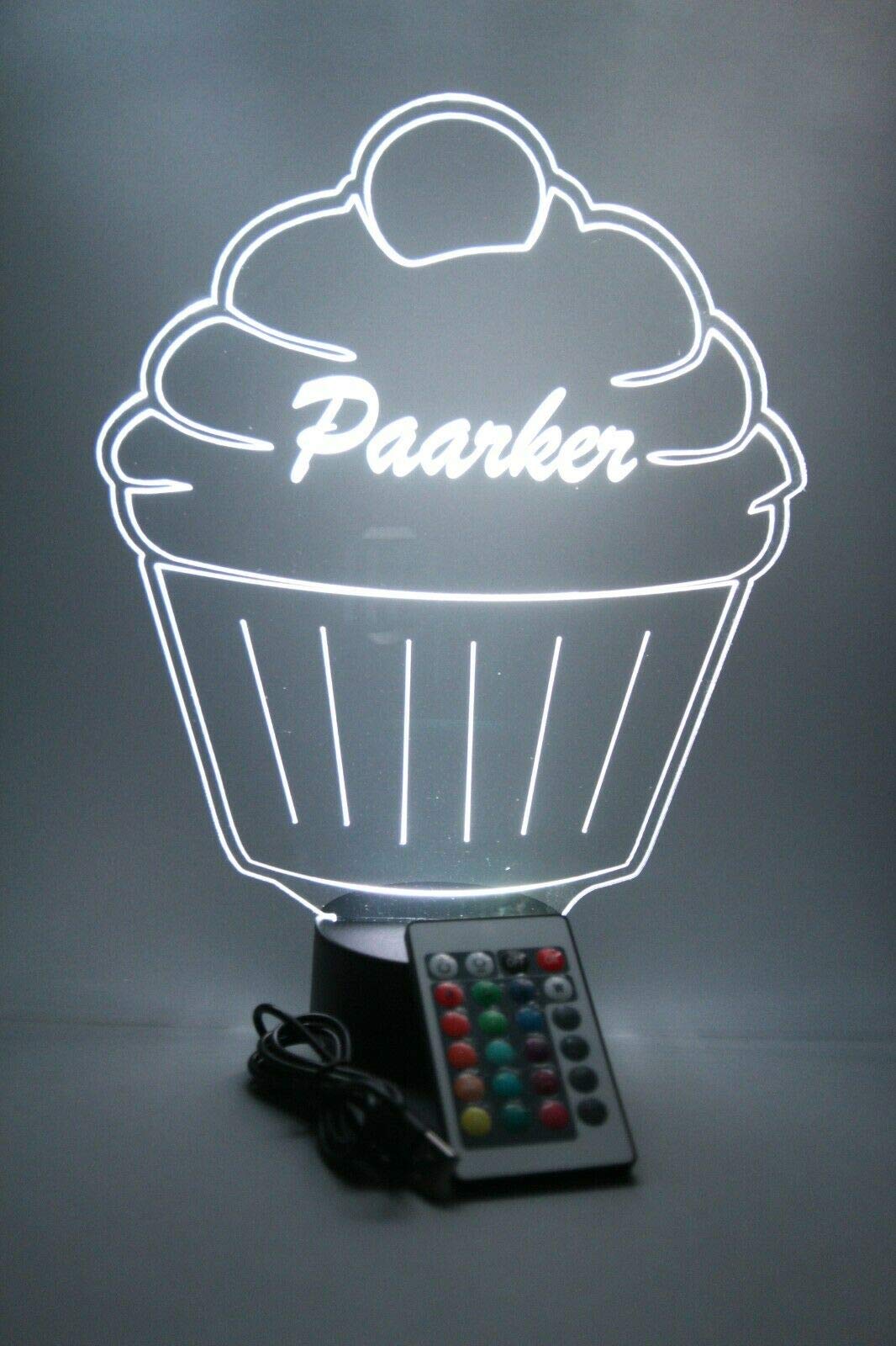 Mirror Mania Cake Light Up Lamp Led Personalized Desk Light Engraved Delicious Cup Cake With Cherry Table Lamp - It'S Wow, With Remote, 16 Color Options, Dimmer, Engraved, Great