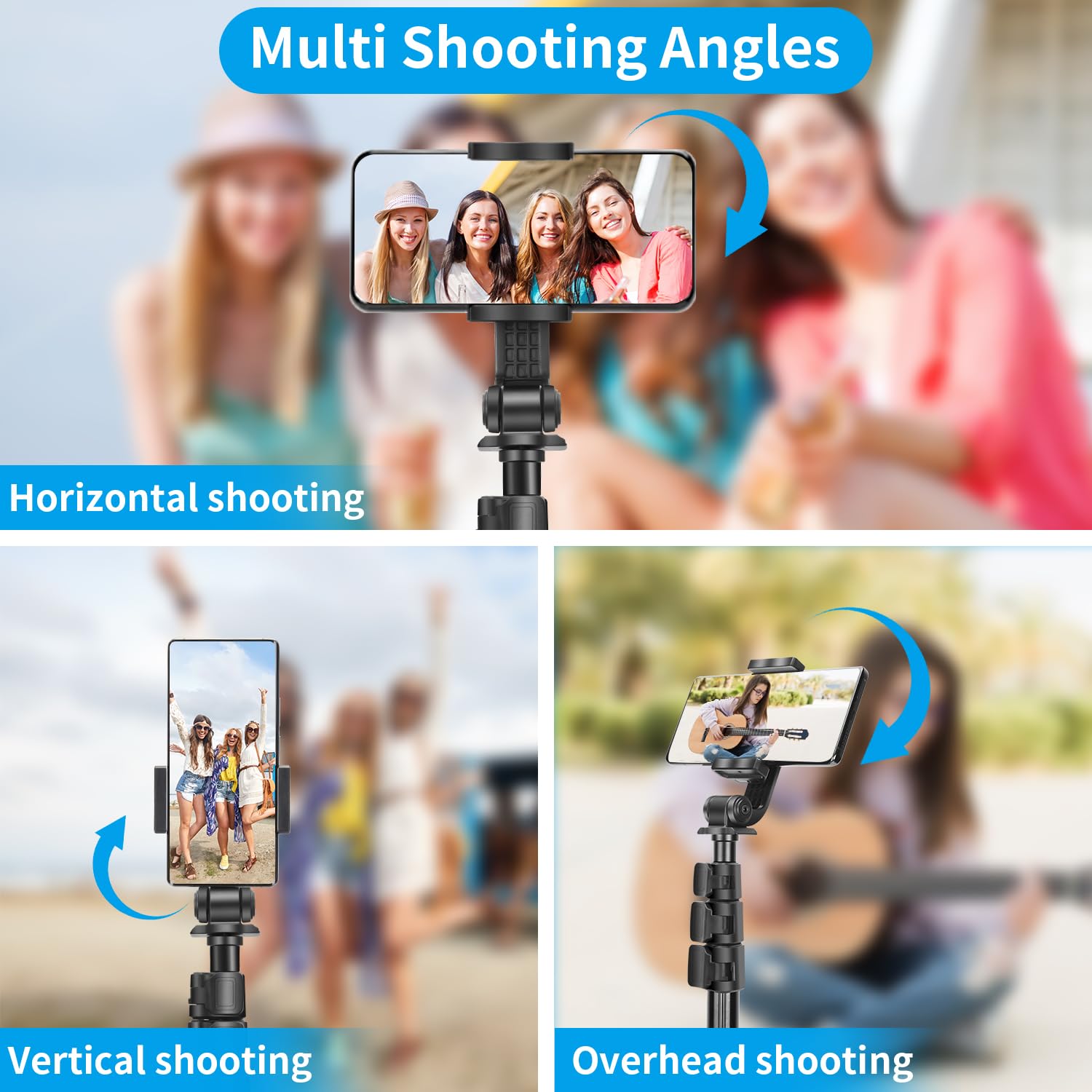 Qzsd 64" Phone Selfie Stick Tripod - Extendable 3 In 1 Aluminum Cell Phone Tripod Stand With Wireless Remote, Lightweight Phone Holder, Portable Travel Tripod For Phone Camera