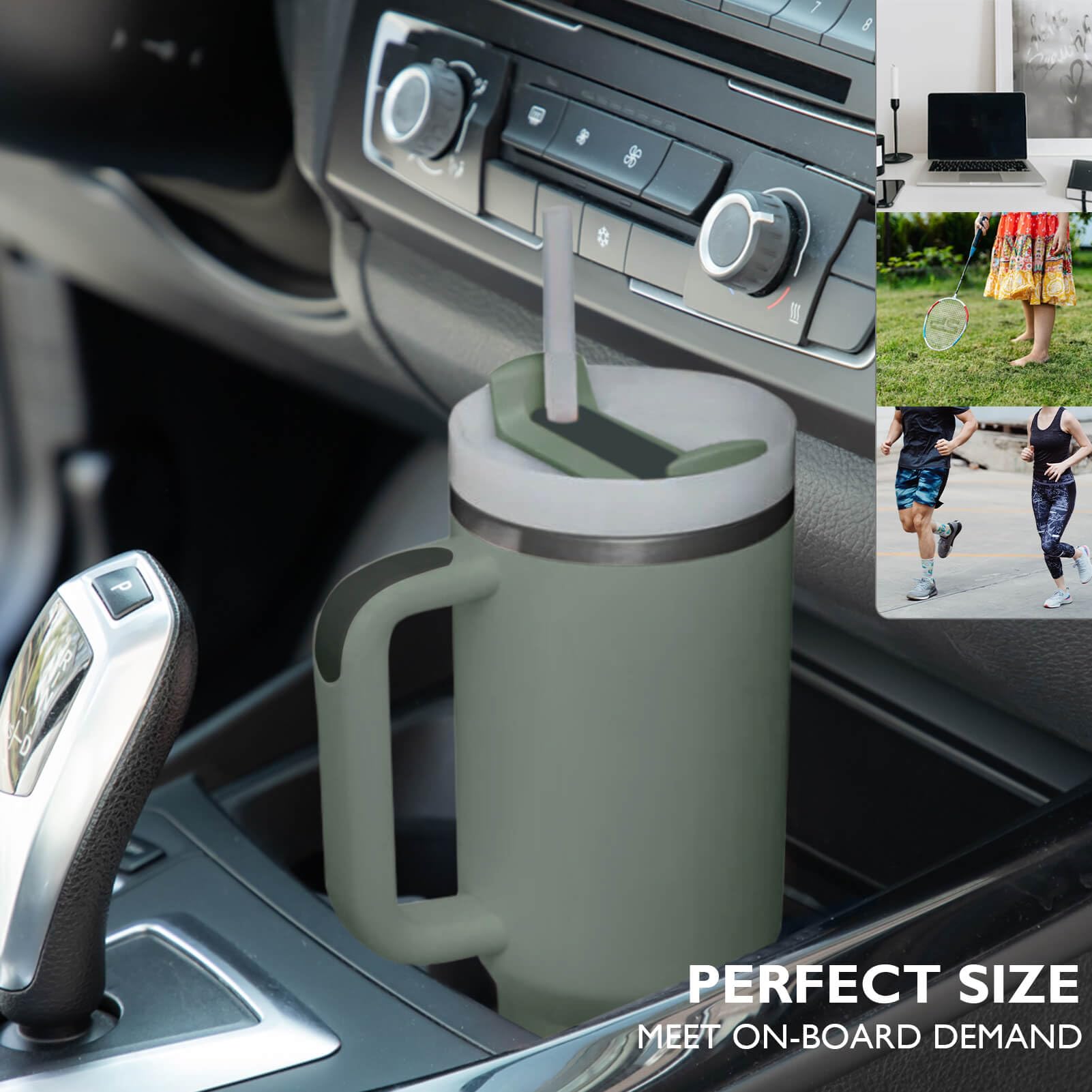 Insulated 40 Oz Tumbler With Handle And Straw Lid Double Wall Stainless Steel Water Bottle Cup