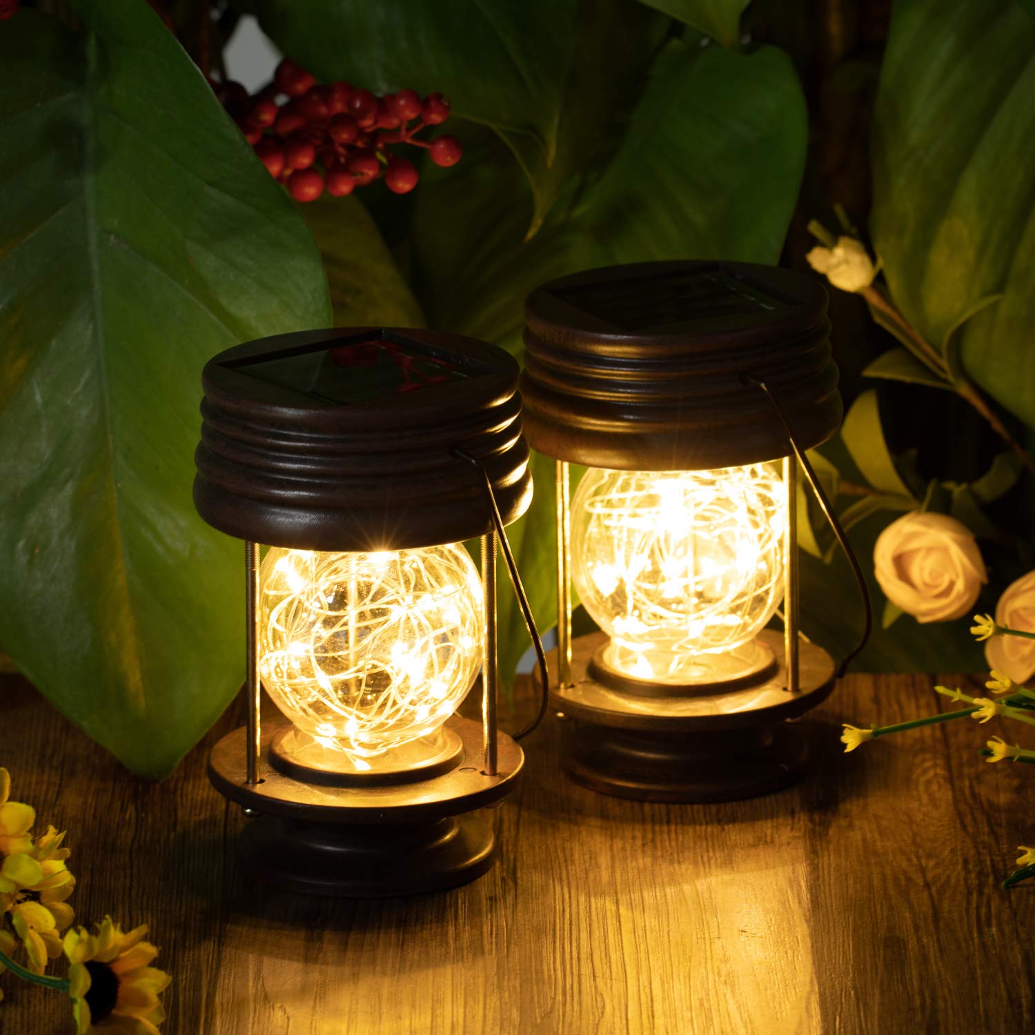 Pearlstar Hanging Solar Lanterns Outdoor - 20 Led Solar Powered Christmas Fairy Lights, Landscape Waterproof Lanterns Lamp With Retro Design For Patio, Yard, Garden And Pathway Decoration (Warm Light)