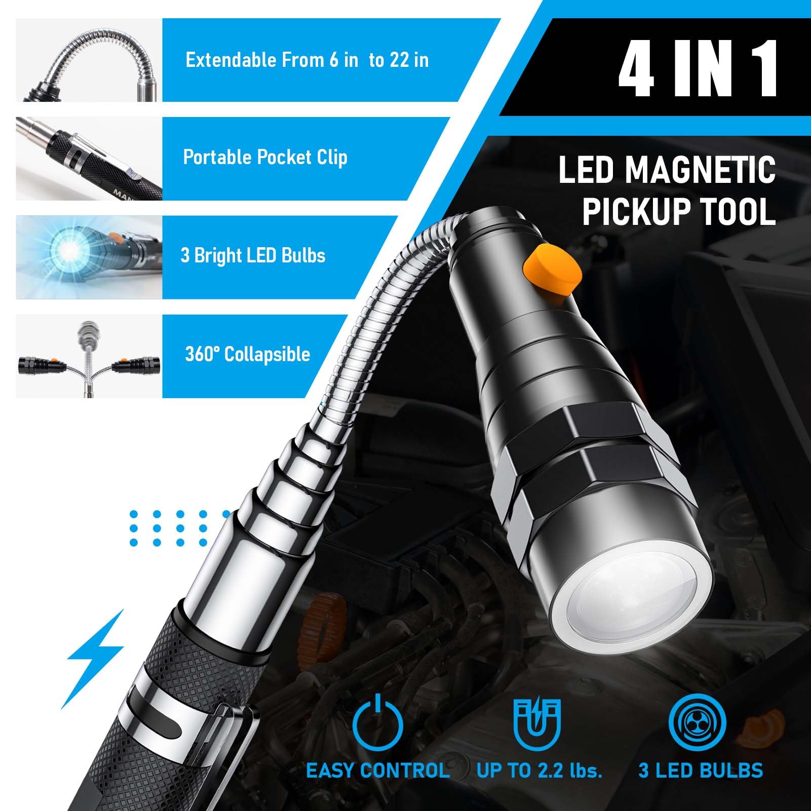 Ffipbge  For Him, Telescoping Magnet Pickup Tool With 3 Led Magnetic Flashlight, Fathers Day Dad  From Daughter Wife Son, Cool Gadgets Birthday  For Men, Dad, Husband, Boyfriend