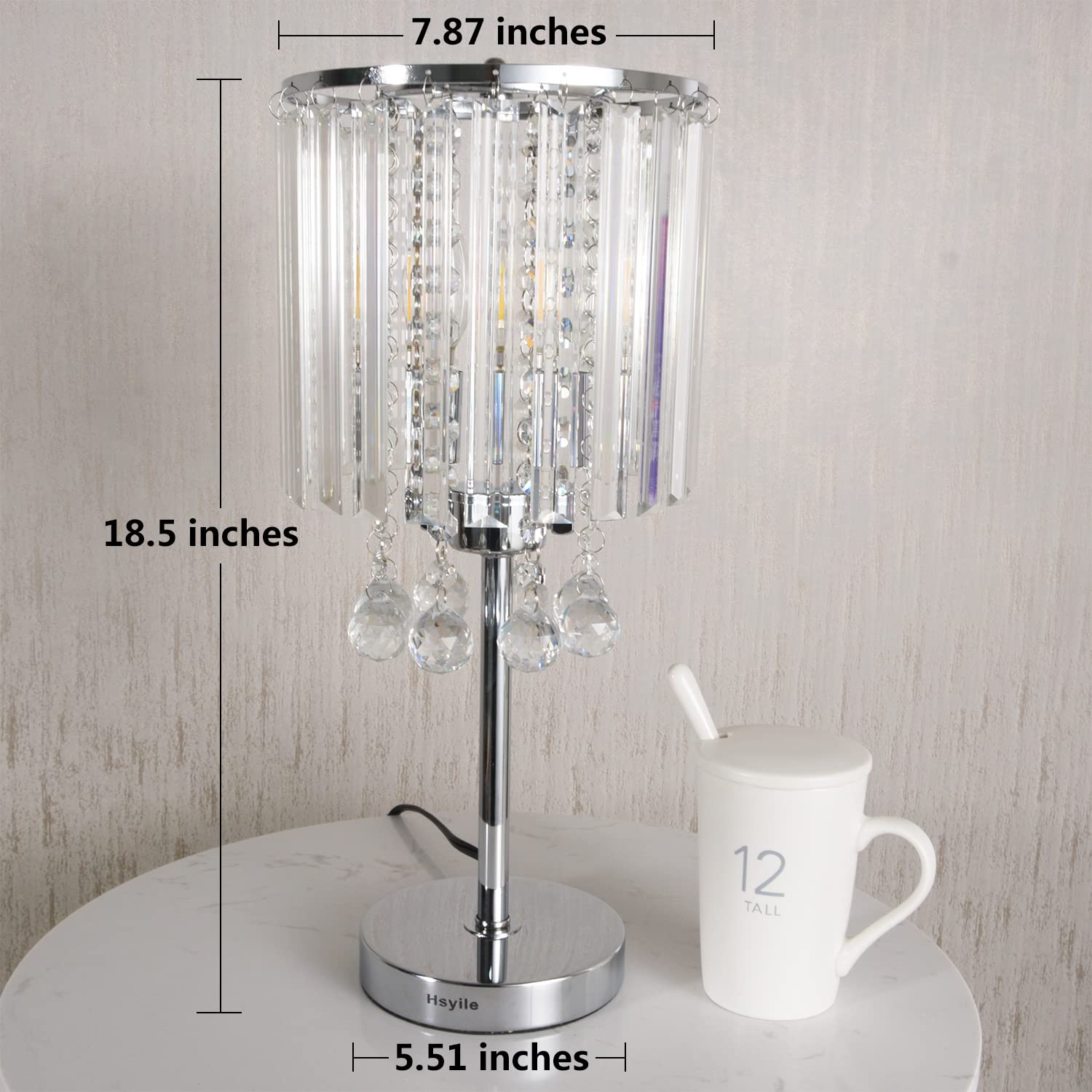 Hsyile Lighting Ku300191 Modern Elegance Crystal Chandelier For Bedroom Nightstand Table Lamp,Finish Chrome,2 Light