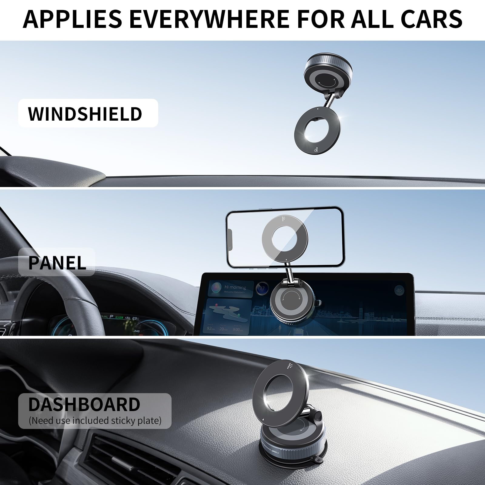 Ilkcc Vacuum Suction Magnetic Phone Holder,   Vacuum Suction Cup Mount For Magsafe, 360° Adjustable Foldable Portable Magnetic Car Phone Stand For Cars/Gyms/Mirrors/Smooth Surface (Black)