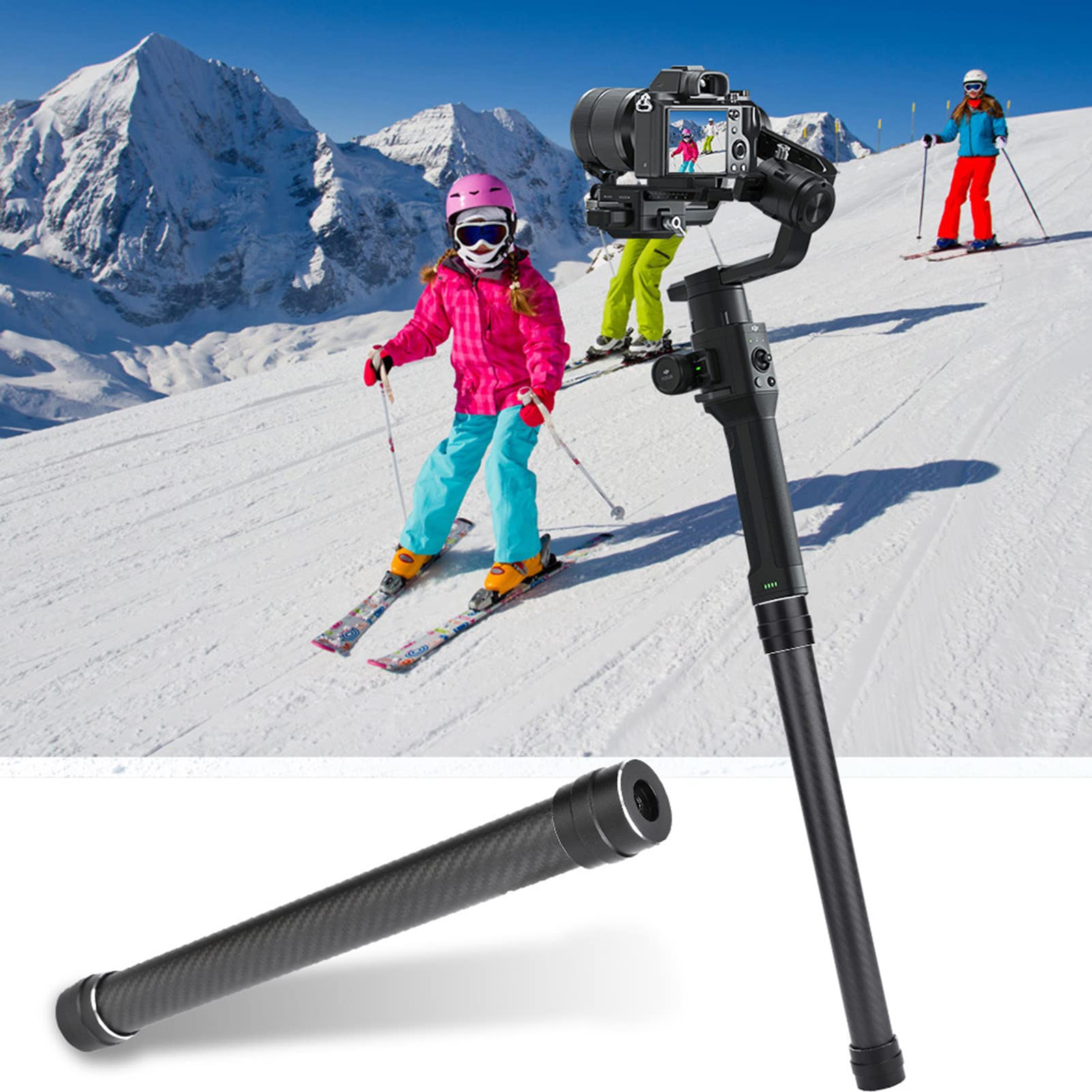 Jeozbm Carbon Fiber Extension Pole, 11.8In Monopod Extension Rod With 1/4" 3/8" Screw, Compatible With Tripod, Led Light, For Camera Stabilizer