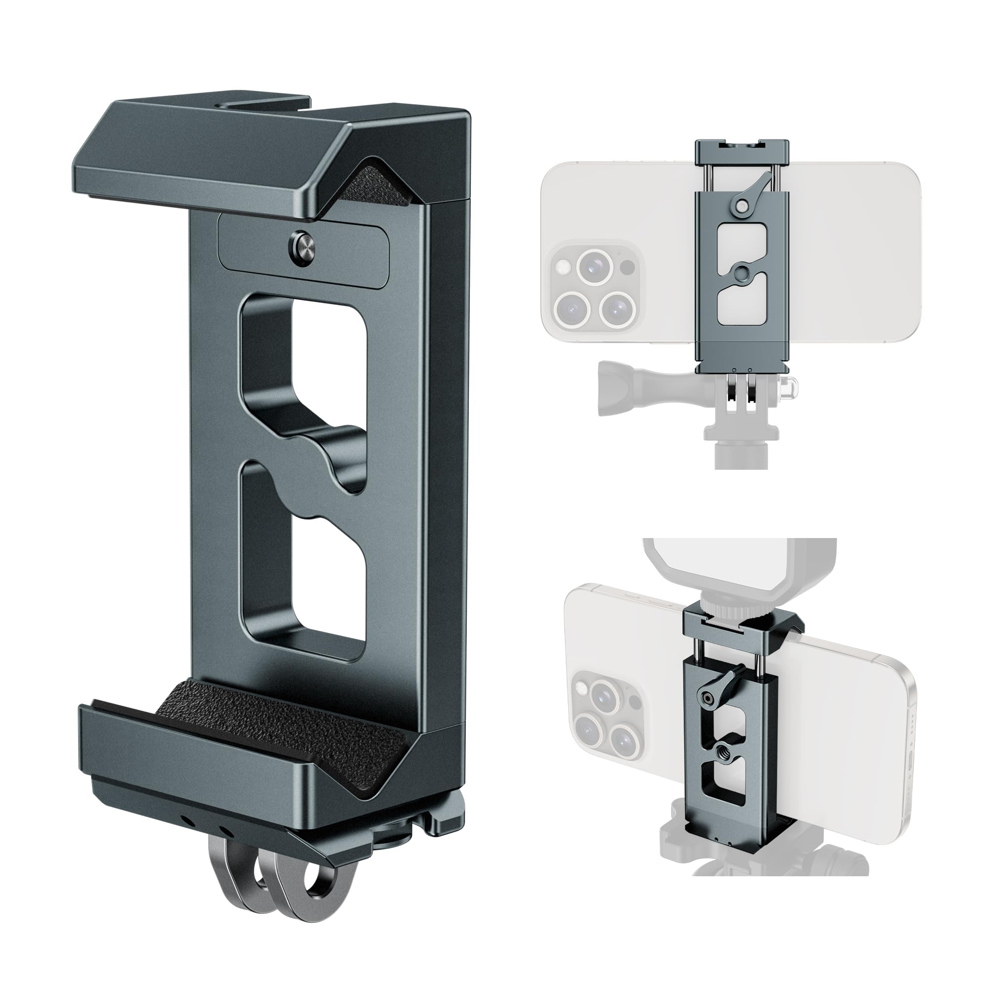 Camolo Geek Metal Phone Tripod Mount Arca Port & Action Camera Adapter, Adjustable Smartphone Tripod Adapter Clamp Cell Phone Stand Holder Compatible With Iphone Plus Pro Max Gopro Samsung Galaxy Motorola Pixel