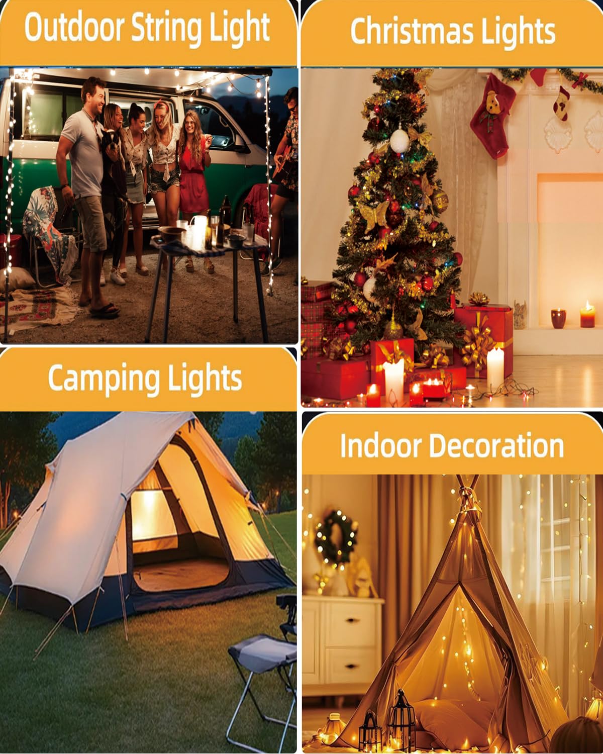 Hsxlxsc Solar Camping String Lights, 4 In 1 Camping String Lights Outdoor With 8 Lighting Modes, Solar Powered/Usb Rechargeable Portable Camping Light For Camping, Yard, Hiking, Tent Rvs, Awning