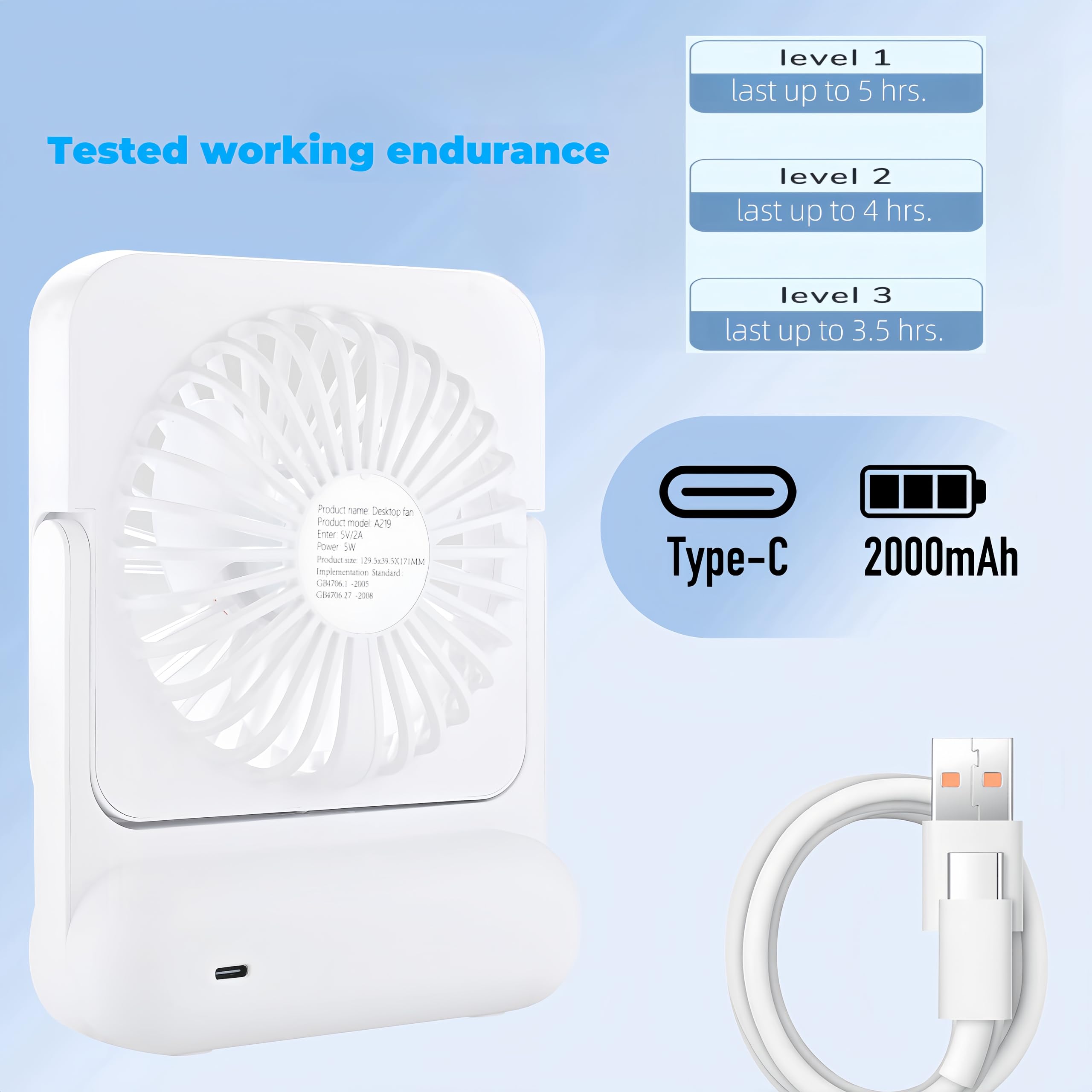 Usb Desk Fan, 5 Inch Personal Fan Small Portable Table Fan With 90° Tilt Folding And 3 Speeds