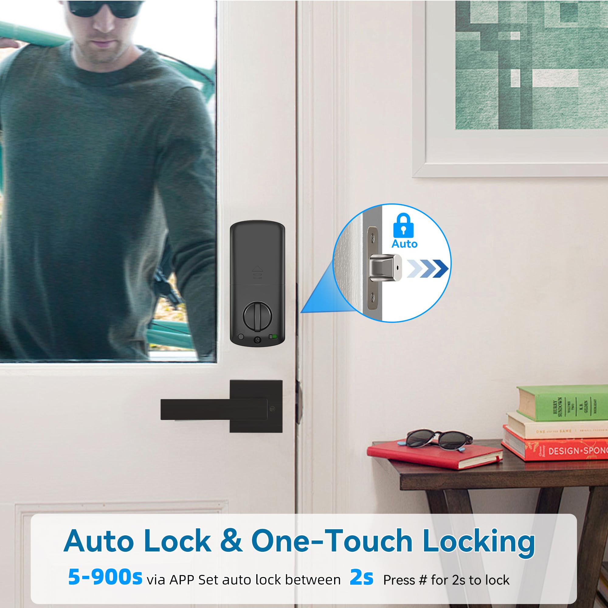Bebasia Keyless Entry Door Deadbolt With Handle Set, Fingerprint App Smart Door Lock, Digital Keypad Bluetooth Deadbolt Lockset With Auto Lock Code Fob Aged Bronze
