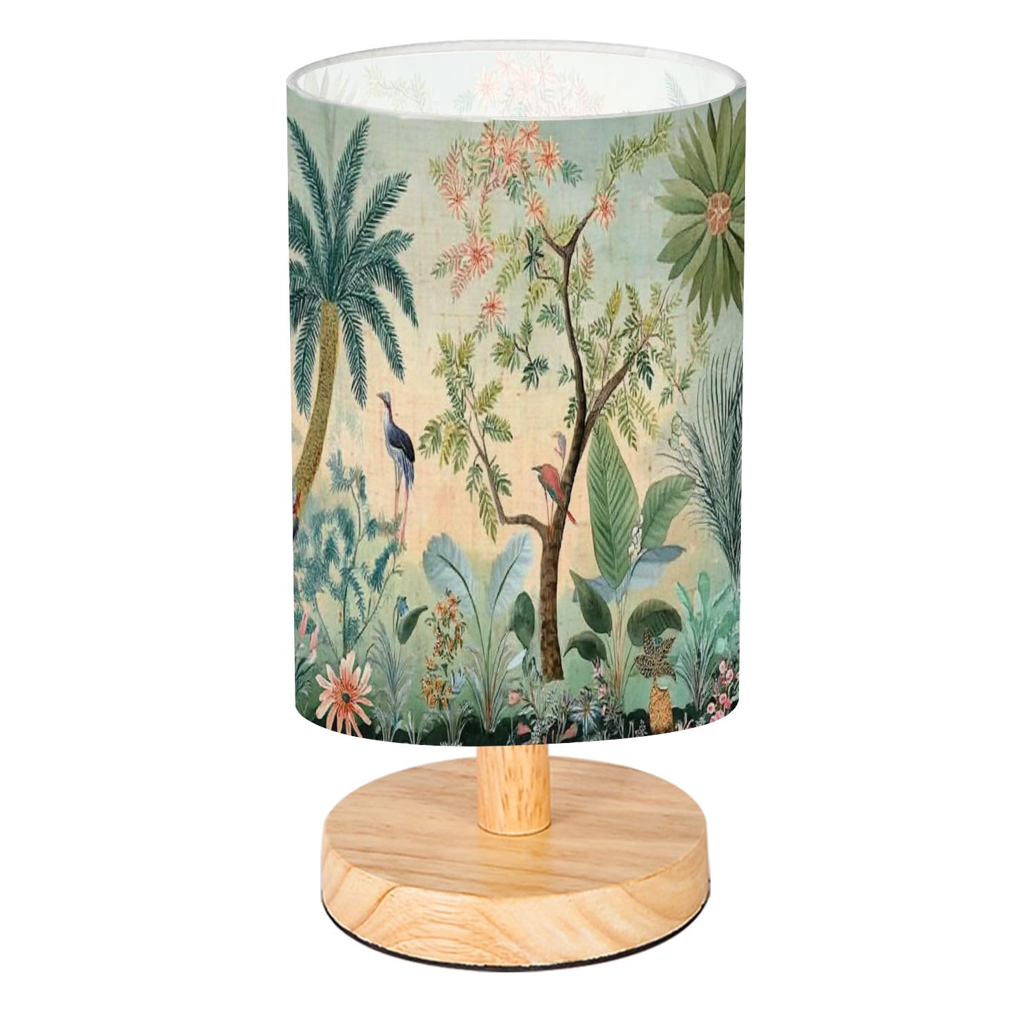 Aurfiaiuop Bedside Desk Lamps, Minimalist Traditional Mughal Garden Botanic Landscape Wall Paper Nightstand Lamps, Small Table Lamp For Nursery Girls Kids Bedroom Classroom Living Room Dorm Decor