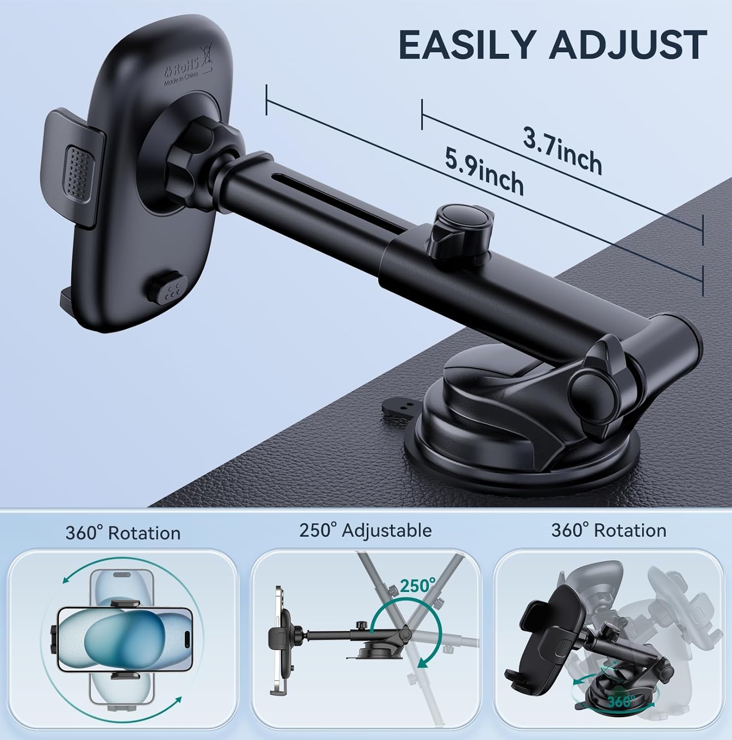 Fesiyoye Phone Holders For Your Car [Ultra-Durable Suction] Cell Phone Car Mount For Dashboard Windshield Air Vent Universal Automotive Accessories Car Mount Cradles Fit For Iphone Android Smartphones