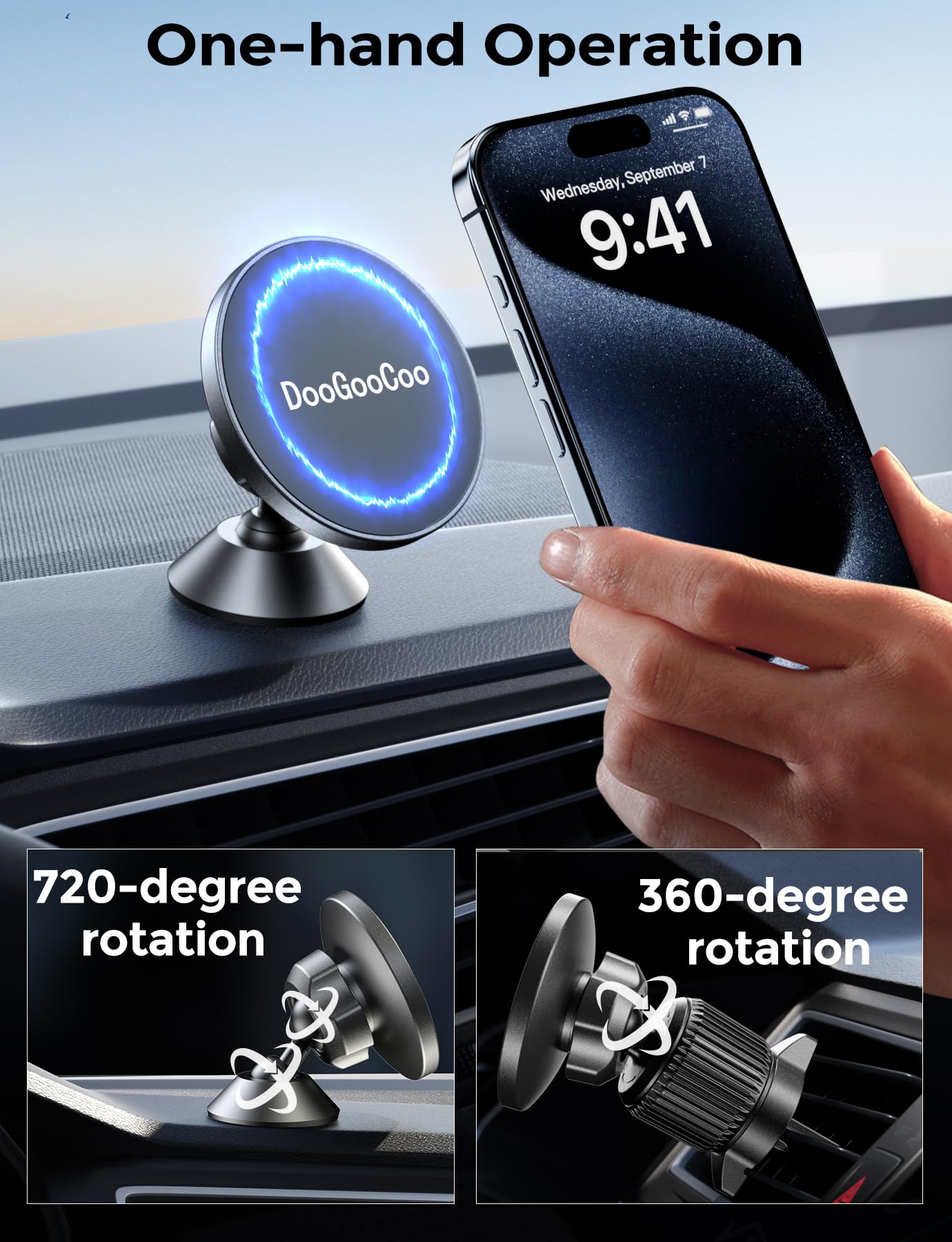 Doogoocoo Fits Magsafe Car Mount, [] [Strongest Magnetic Protection] Magnetic Phone Holder For Dash & Air Vent Automobile Cradle Fit For Iphone 12 13 14 15 Pro Max & All Cell Phones