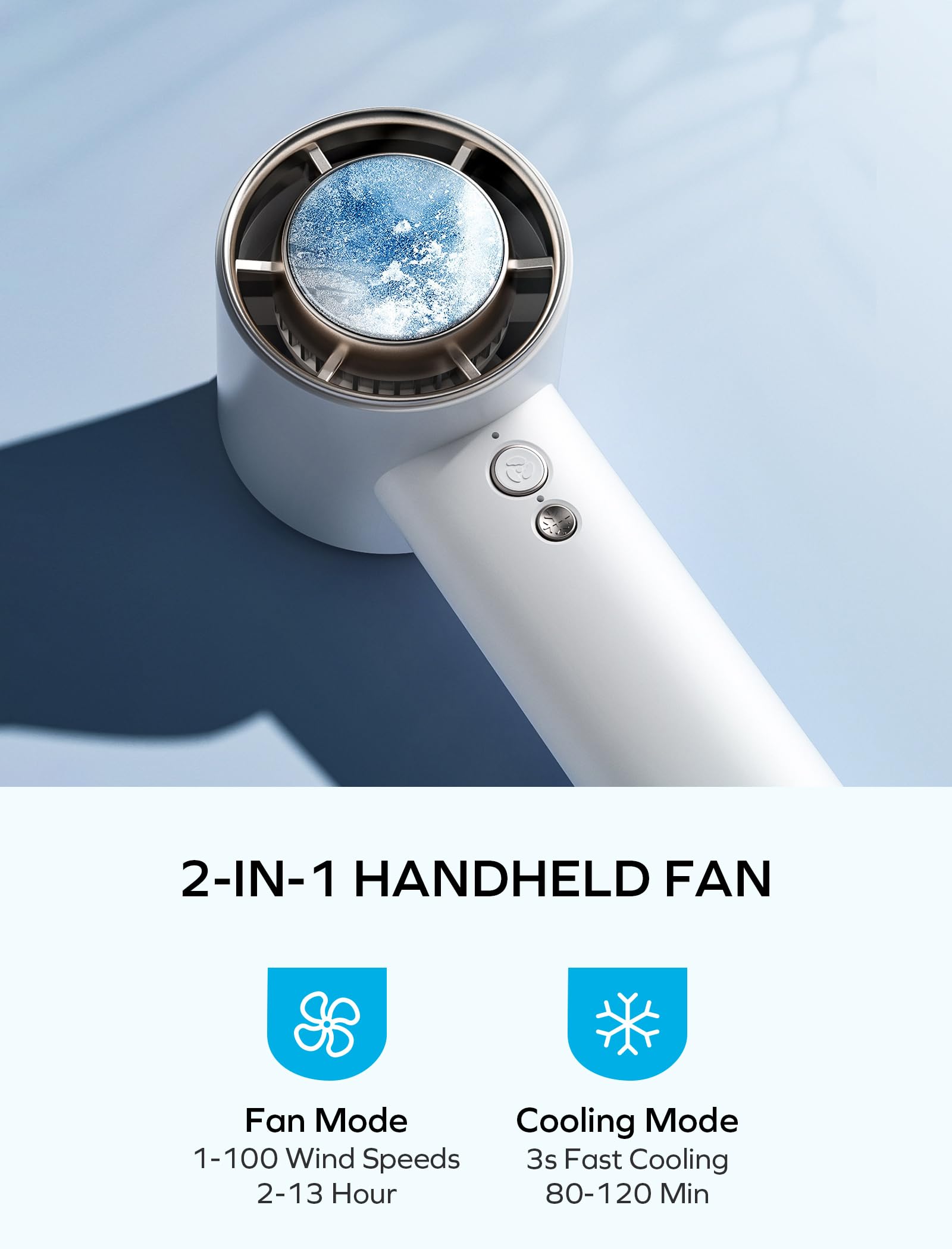 Momax Handheld Fan With Ice Cooling, Fast Cooling To 46°F, Usb Rechargeable, Mini Fan With 12000Rpm