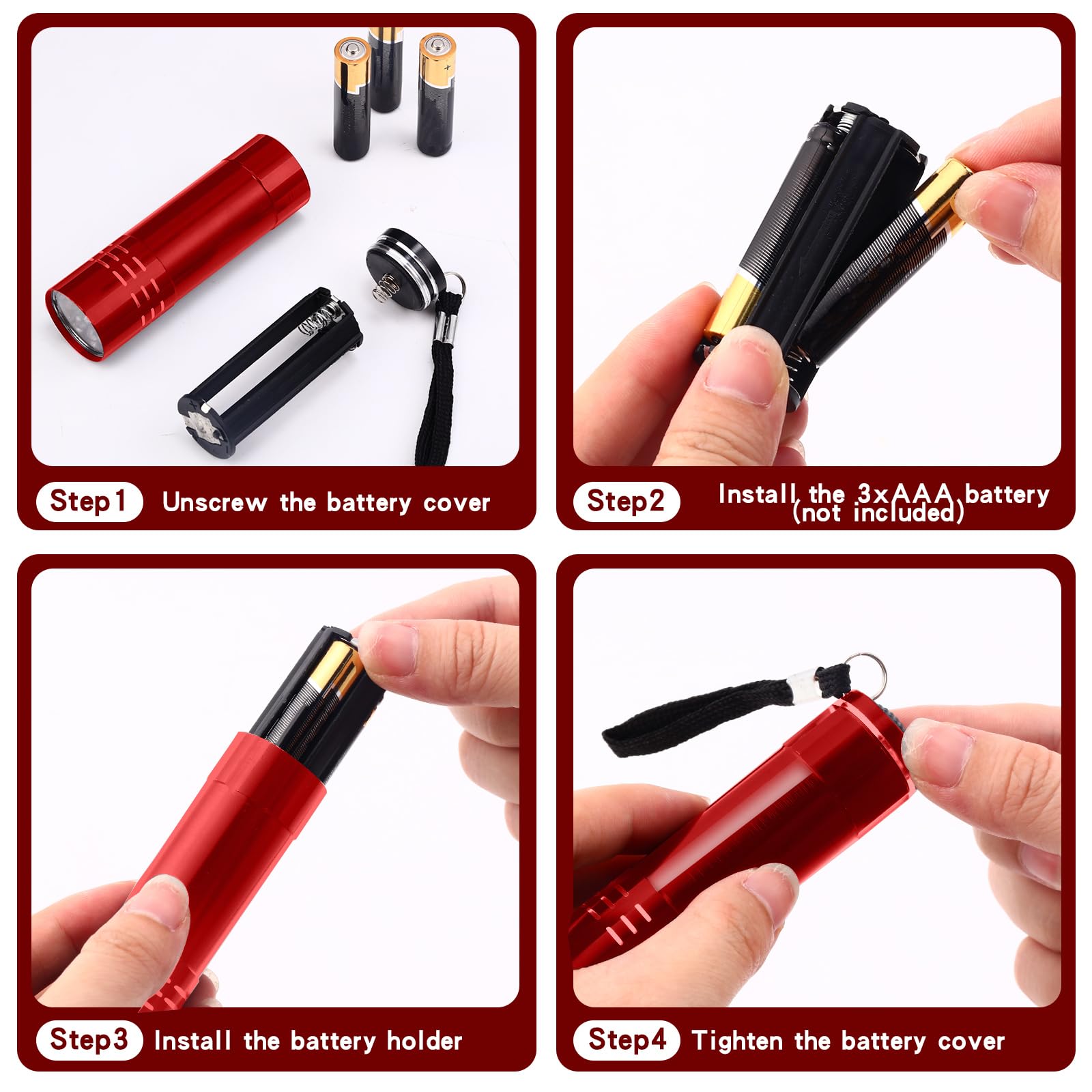 Riakrum 12 Pieces Blacklight Flashlights Led Uv Handheld Mini Light Flashlight Small Portable Detector 395Nm 9 Led Light, Not Included Battery(Red)