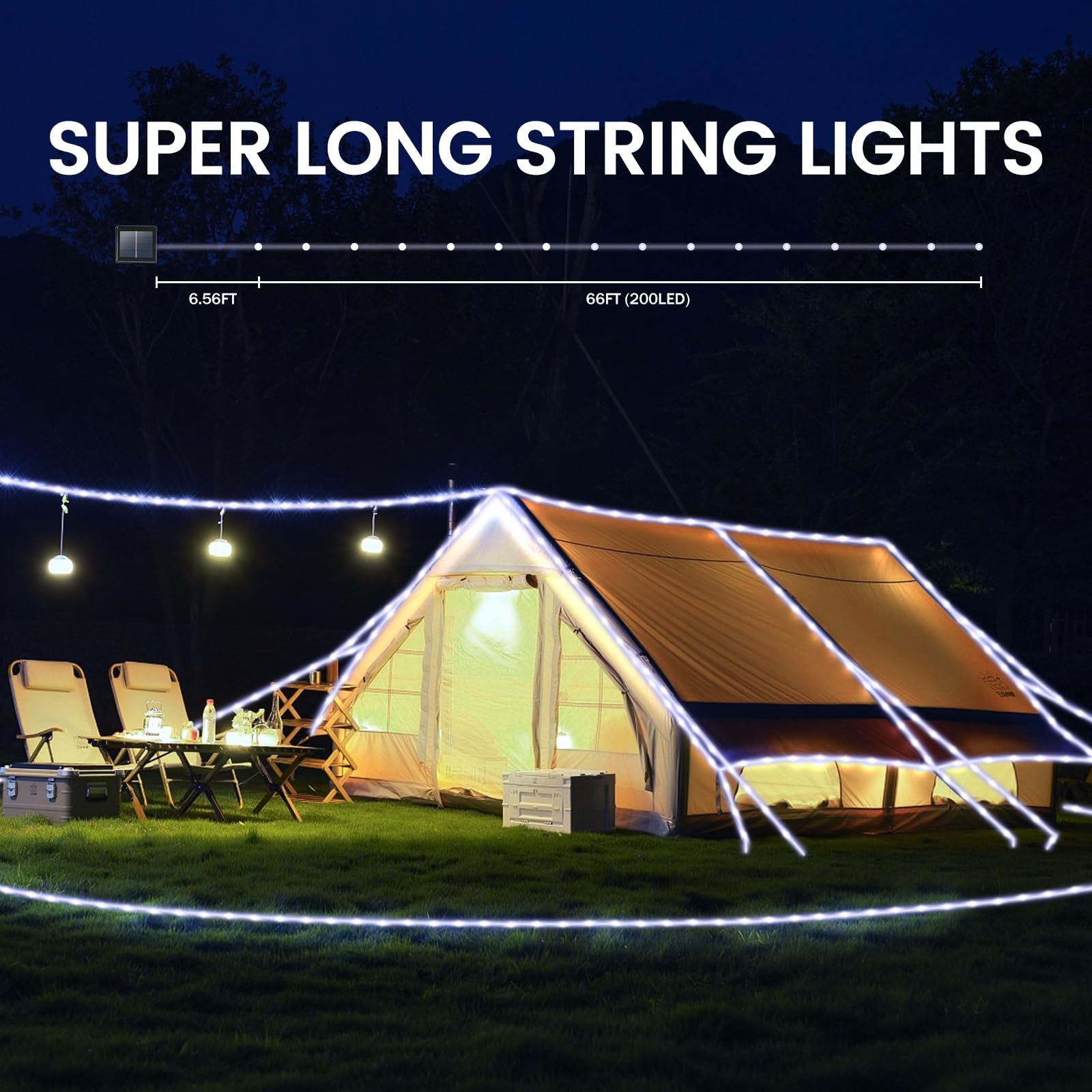 Lhylds 200 Led Solar Rope Lights Outdoor, 72Ft Solar String Lights Indoor Waterproof Solar Powered Trampoline Light Clear Tube Pool Light For Camping Fence Yard Walkway Path Garden Outside Decor（White