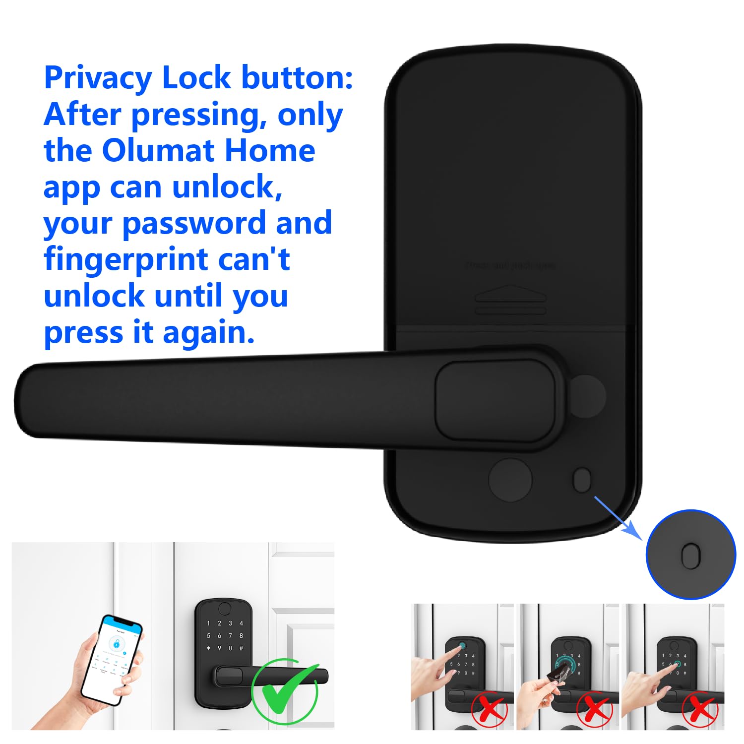Olumat Smart Lock Gateway: Keyless Entry Door Lock With Keypad, Fingerprint, And App Control - Biometric Home Security (Black)