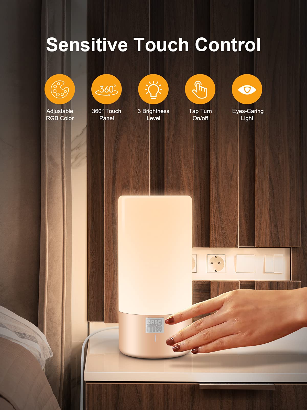 Easemo Led Touch Table Lamp, Bedside Lamp For Bedroom, Dimmable Nightstand Light With Rgb Color Changing & 3 Level Warm Light, Small Reading Desk Lamp For Living Room, Dorm & Office(Gold)