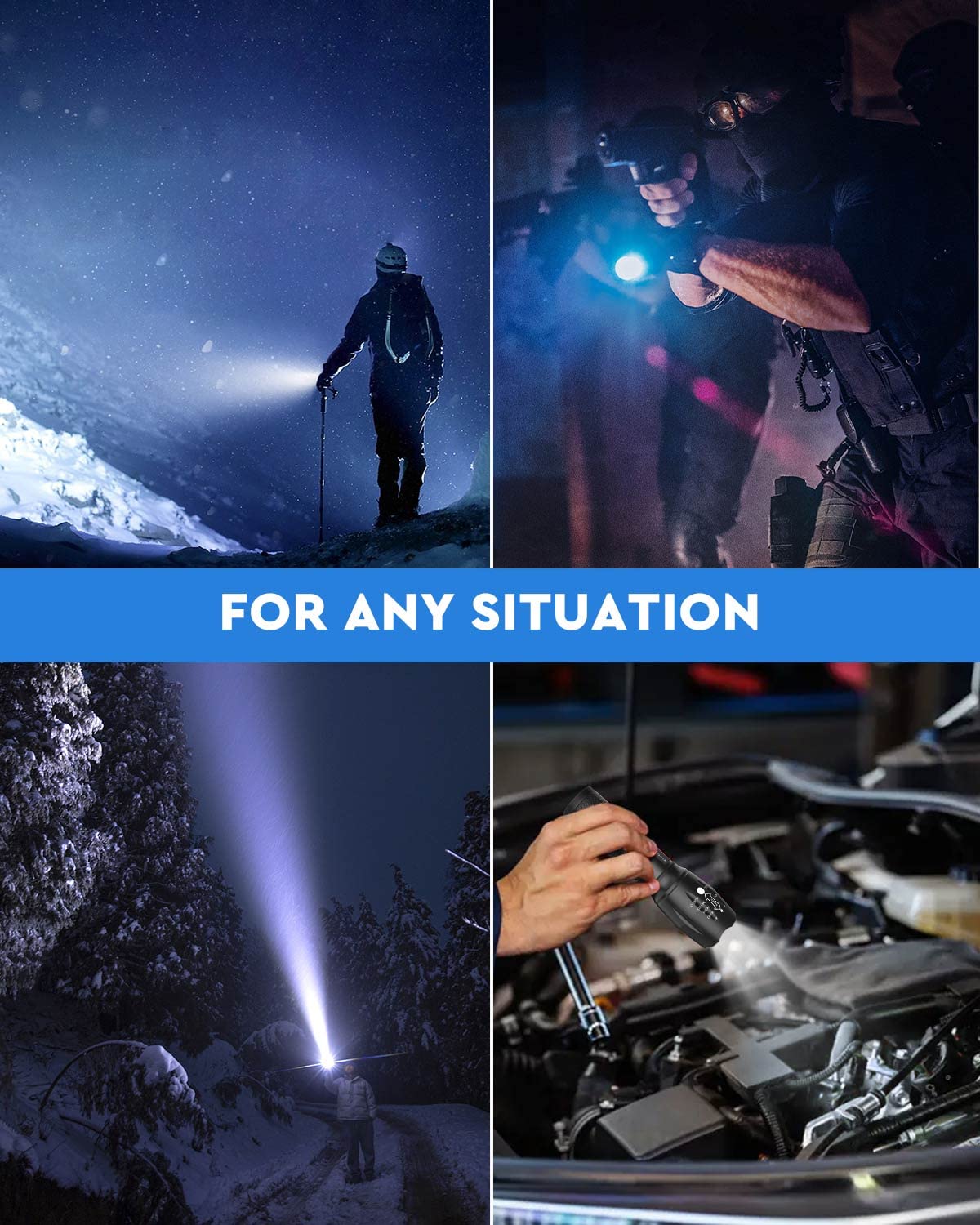 Voph Flashlight 2 Pack, 5 Modes 2000 Lumen Tactical Led Flash Light, High Lumens Bright Waterproof Flashlights, Focus Zoomable Flash Lights For Camping,  For Birthday For Men Women Adult