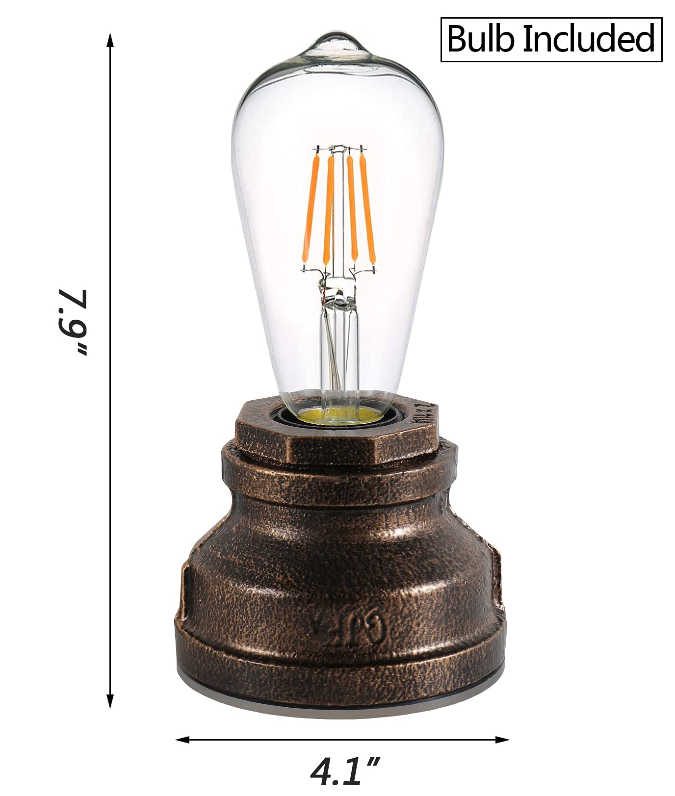 Lovefindahome Vintage Touch Control Table Lamp,Edison 4W Led Dimmable Bulb Included,With 3 Levels Of Brightness,Small Desk Industrial Night Light For Living Room Bedroom,Bronze