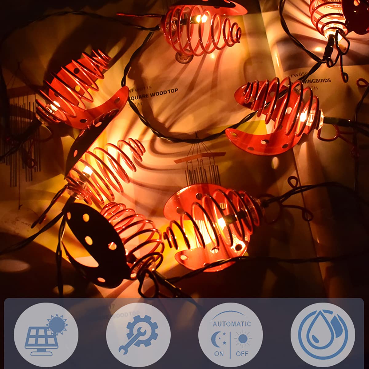Amzstar Solar Ladybugs String Lights, Waterproof 13Ft 10Led Metal Fairy Lights,Solar Outdoor Lights Garden Decoration Patio Lights For Lawn Yard Garden Wedding Christmas Party Decor (Warm White)