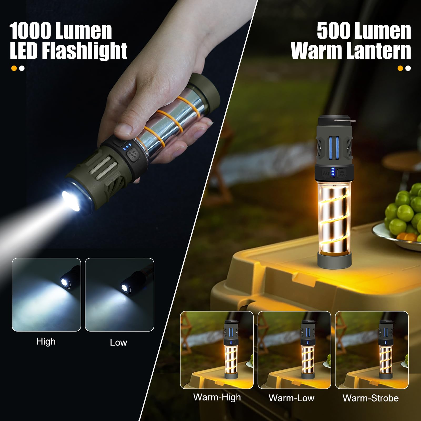 Wssbond Buzz Defense Portable,𝓜𝓸𝓼𝓺𝓾𝓲𝓽𝓸 Repellent, Rechargeable Flashlight Camping Lantern Lights With Dual-Heating, Multifunctional, Waterproof White&Warm Light Lantern For Outdoor Camping(6 Refills)