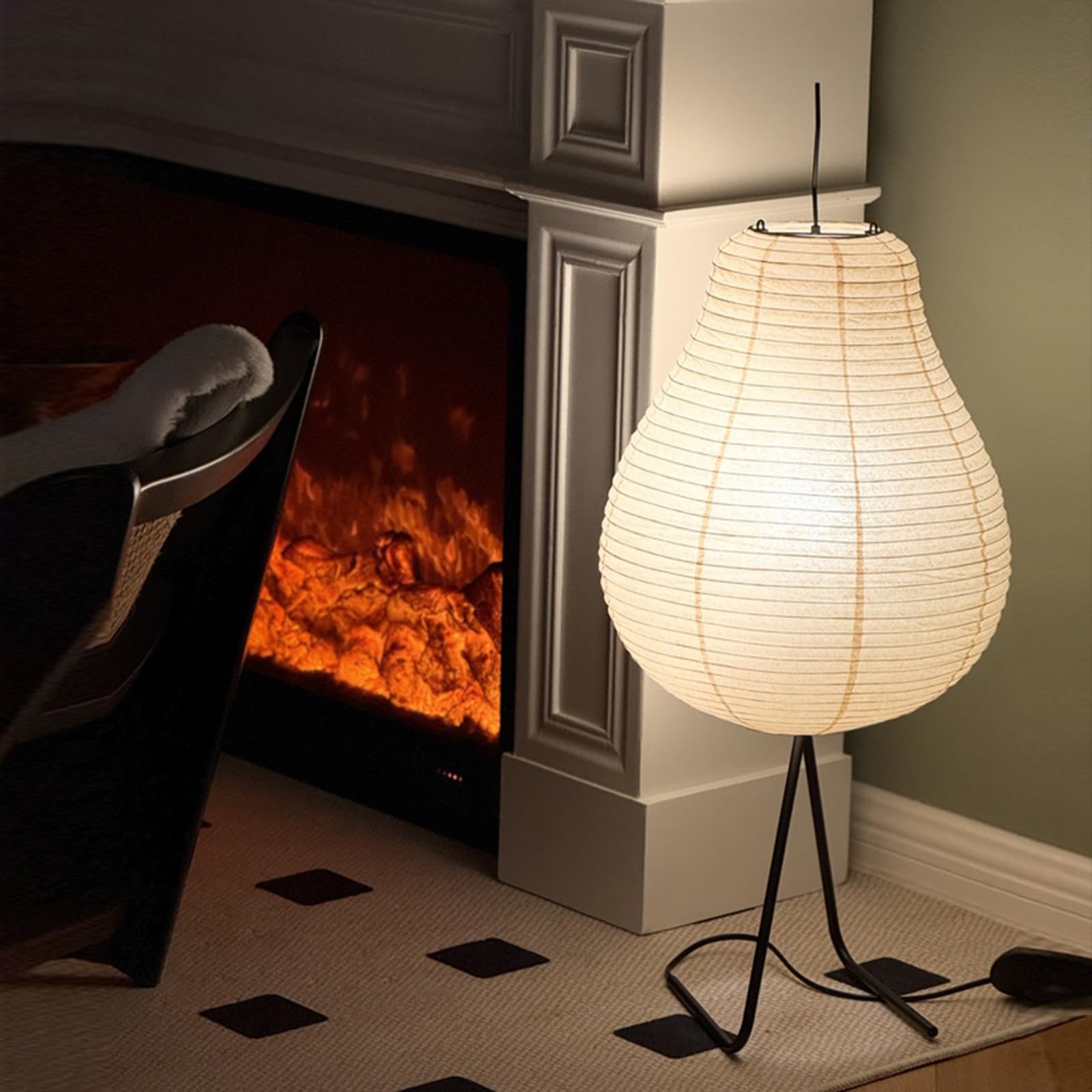 Fliopio Japanese Rice Paper Table Lamp - 3000K Bulb Included White Handmade Pear Noguchi Akari Lamps - Noggy Standing Paper Lantern With Wabi Sabi Shade For Bedroom Living Room 12.2"D X 12.2"W X 29.5"H