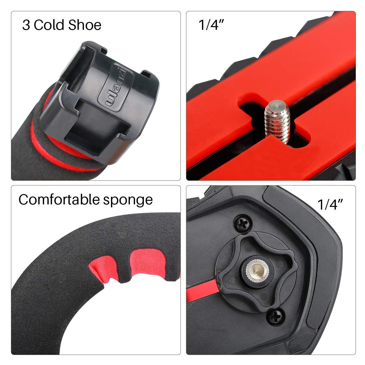 Ulanzi U-Grip Pro Handheld Video Rig Steadicam With Triple Cold Shoe, Stabilizing Handle Grip Compatible For Iphone 16 15 14 13 12 Pro Max Xs 8 7 Plus Action Camera 13 10 Canon Nikon Sony Dslr Cameras