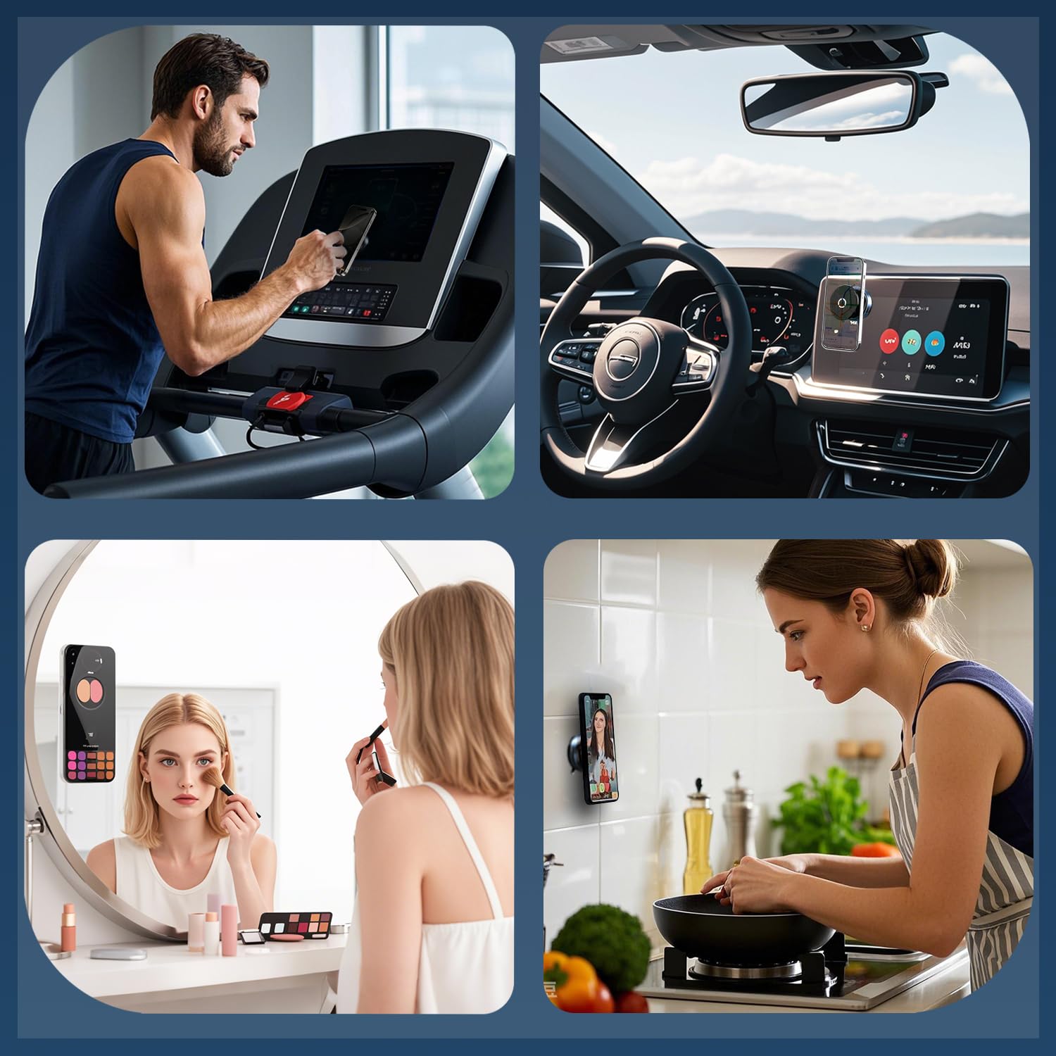 Jkoailiwi   360° Adjustable Vacuum Magnetic Phone Holder For Car, Hands- Magnetic Suction Cup Phone Mount For Gym, Makeup, Compatible With Magsafe Iphone & Android