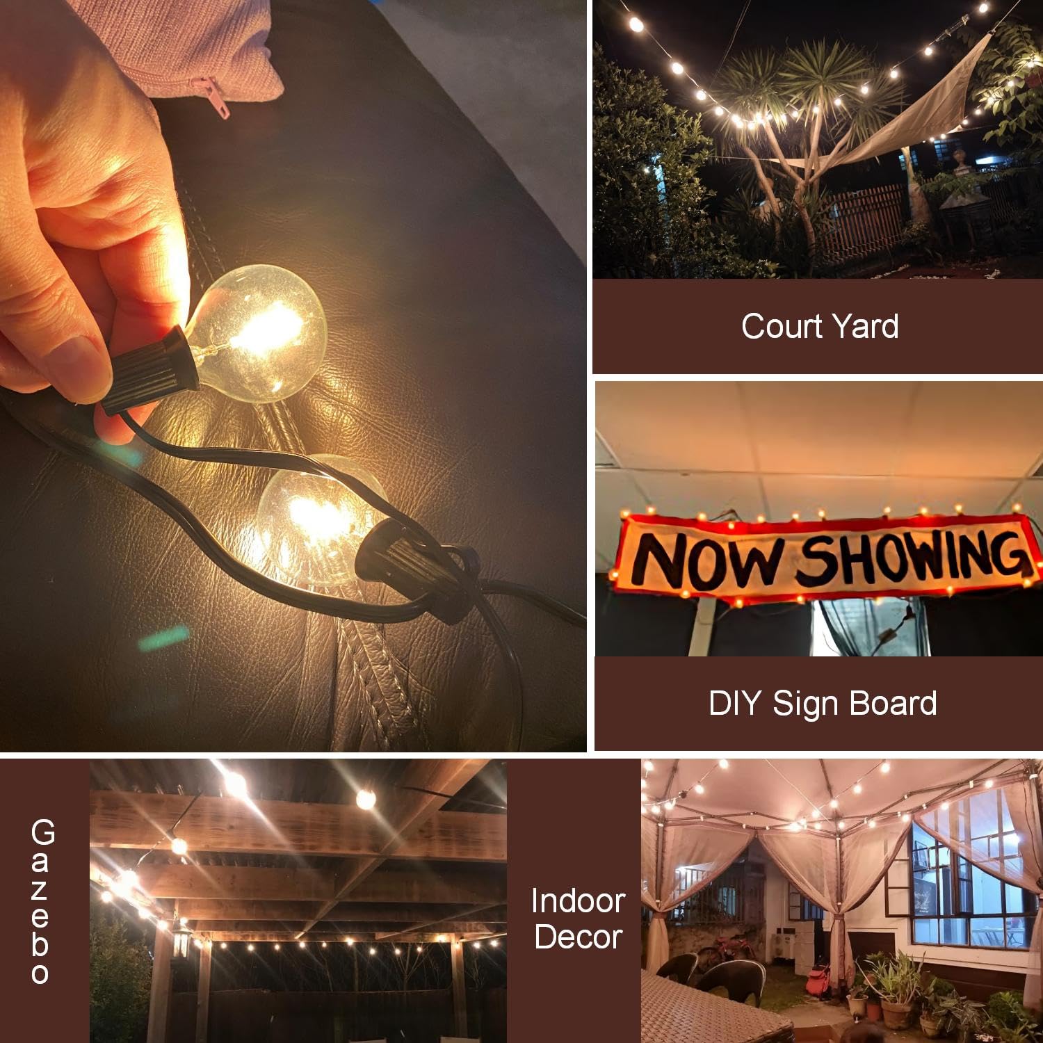 Spacelumen 2200K G40 Led Light Bulbs Replacement, 1W E12/C7 Screw Base Socket Glass Globe Warm White Light Bulbs For Indoor Outdoor String Lights 25 Pack