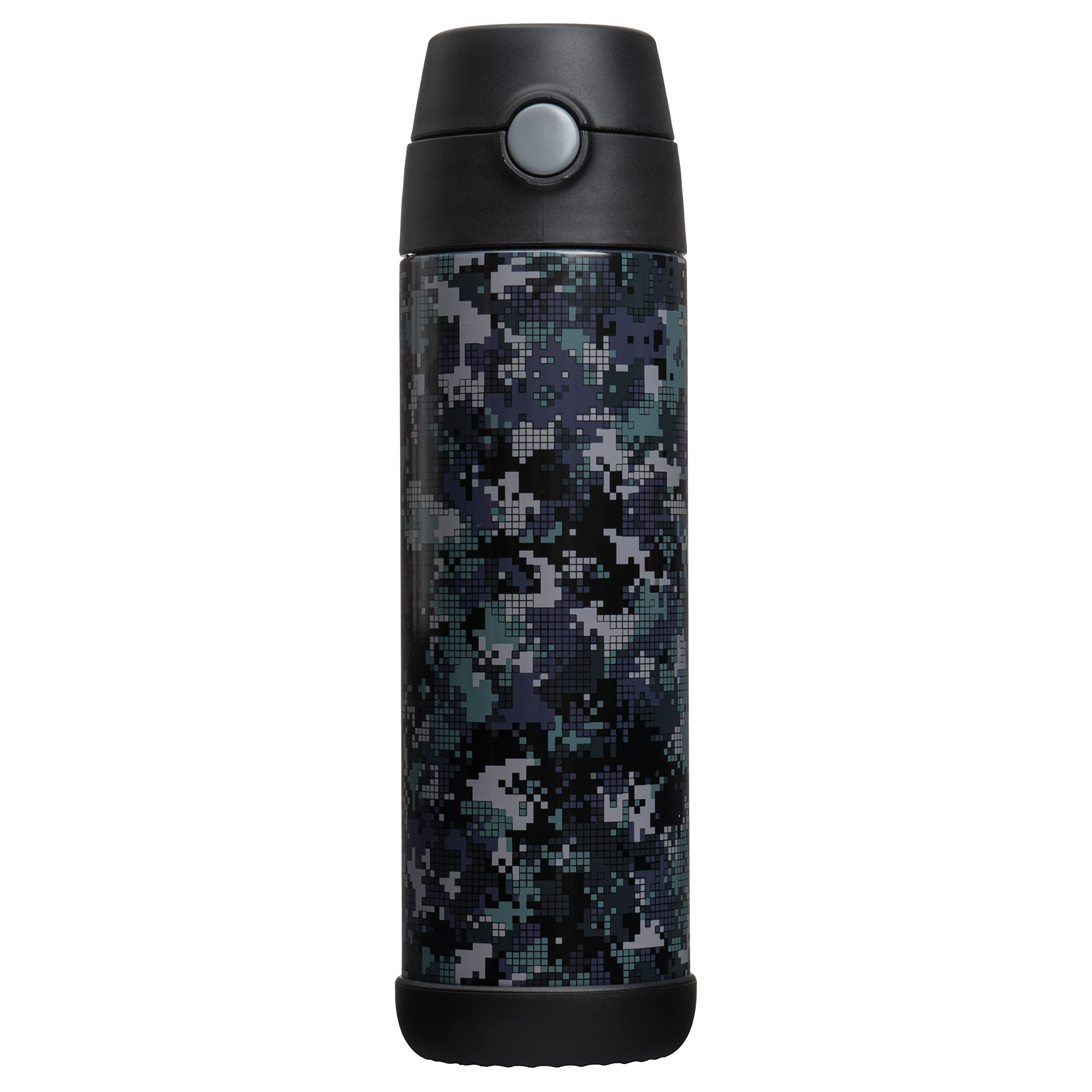 Snug Kids Water Bottle - Insulated Stainless Steel Thermos With Straw (Girls/Boys) - Black