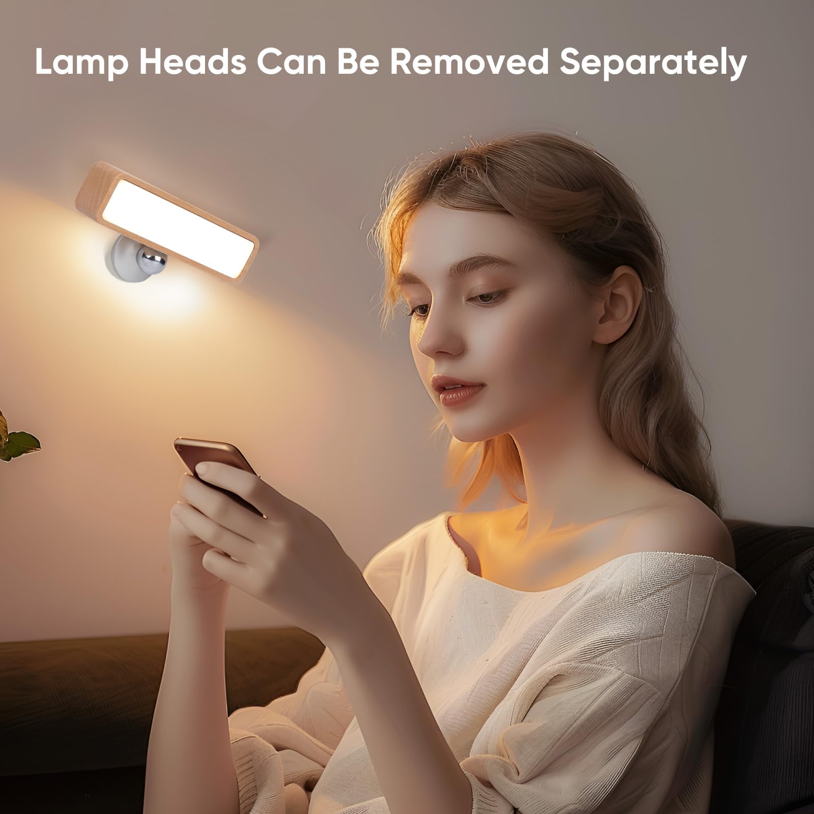 Moroommt Wood Wall Sconces With 360 Rotation, Cordless Table Lamps Rechargeable, Magnetic Touch Small Bedside Desk Lamp For Bedroom Nightstand, Battery Operated Stick Wall Night Lights For Living Room