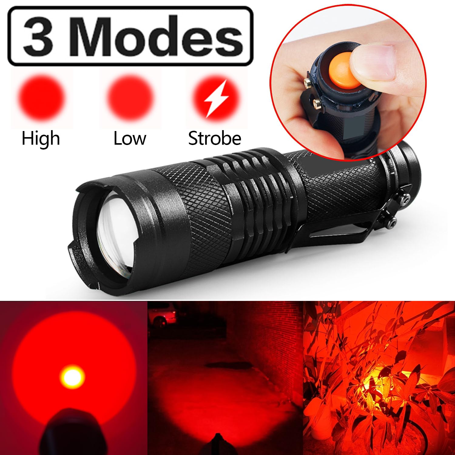 Mviocs High Power 2 Pack Red Flashlights, Red Led Flashlight 3 Modes High Lumens Led Red Light Torch Zoomable Red Flash Light For Outdoor, Astronomy, Aviation, Night Observation