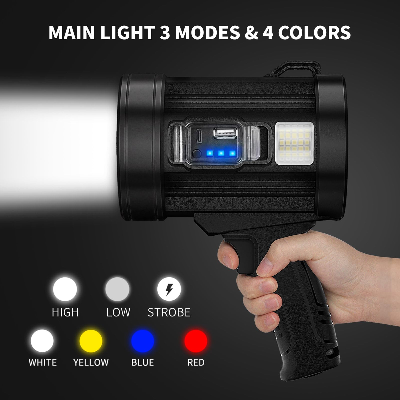 Lylting Rechargeable Spotlight Outdoor,1,000,000 Lumens Solar Spotlight Flashlight With Cob Light And Solar Panels, Lightweight Handheld Led Spot Light For Hunting Boating Emergencies