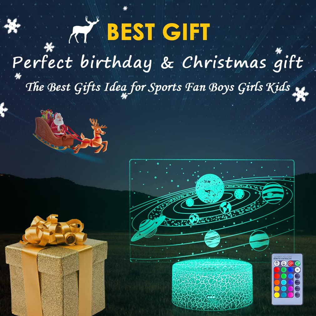 Seven Lady Solar System 3D Optical Illusion Lamp Universe Space Galaxy Led Night Light With Remote For Space Lover Boys And Girls As A Best (Solar System)