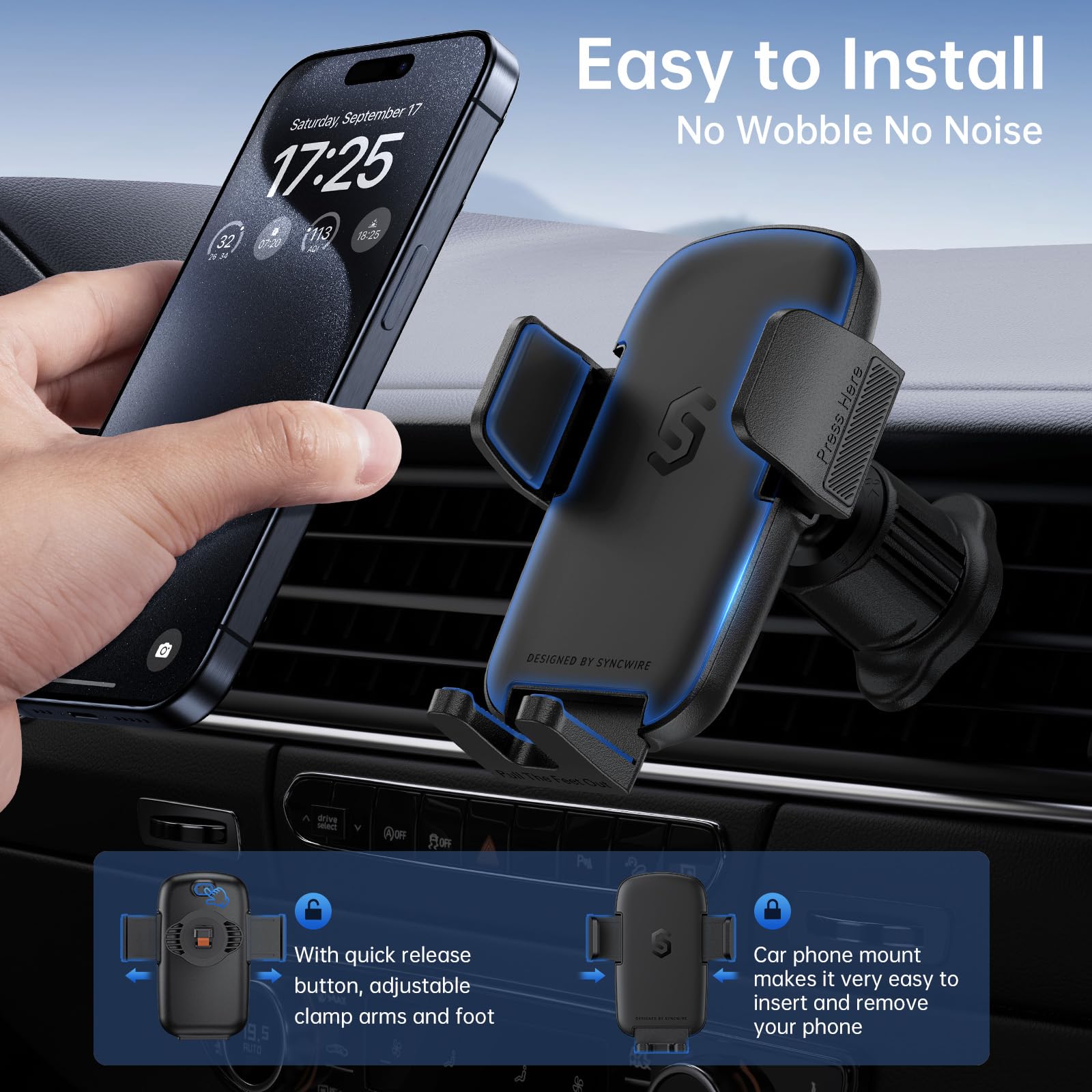 Syncwire Car Vent Phone Mount, [Big Phone Friendly] Hands- Car Phone Holder For Iphone 16/15/14/13/12 Series & All Phones, Cell-Phone Automobile Cradles Universal