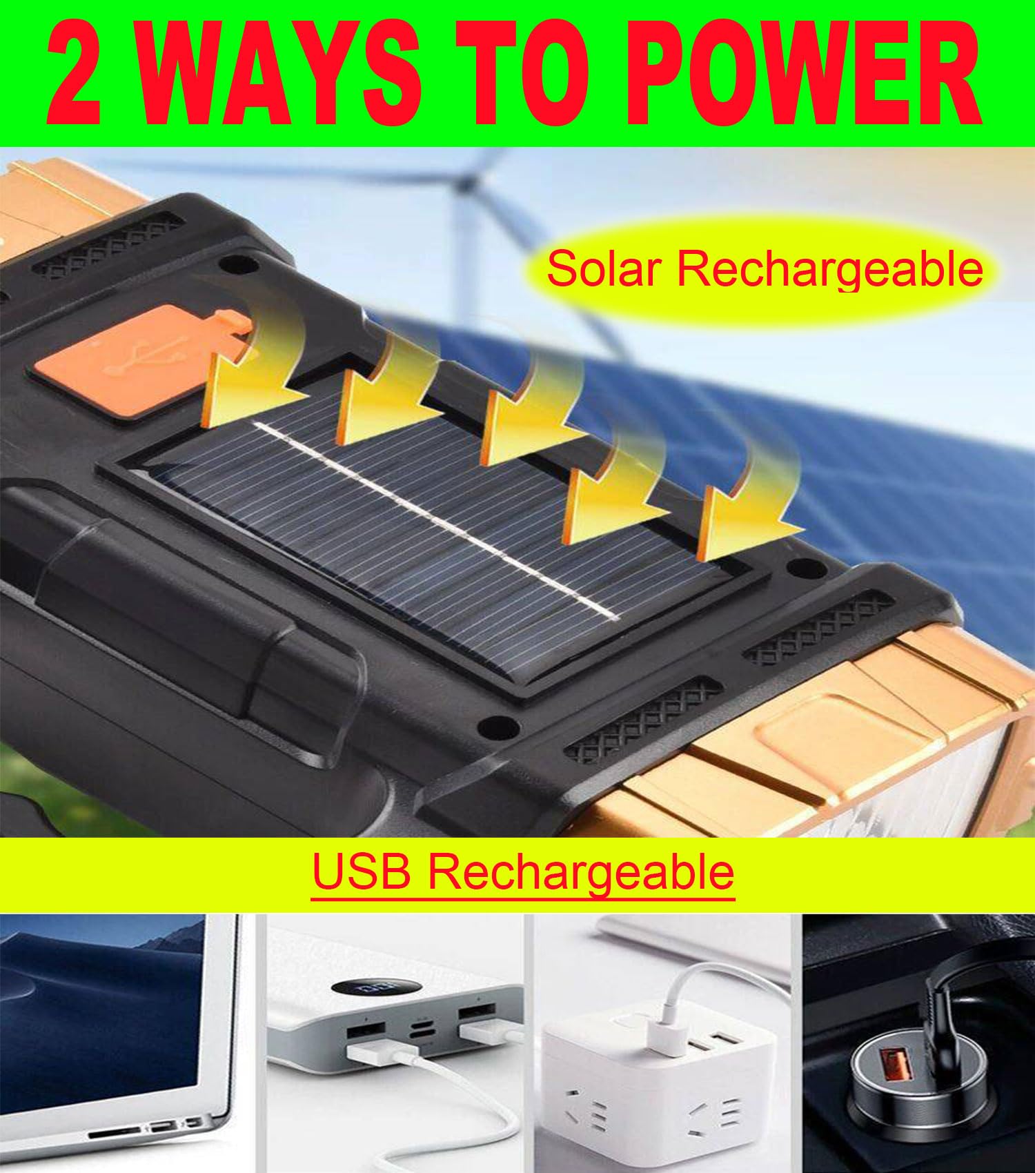 Suyooulin Solar Rechargeable Led Soptlight Flashlight, Super Bright 7000Lm Handheld Led Searchlight, Multifunctional Camping Lantern Light, 8 Light Modes, Waterproof Ipx4, Power Bank, For Emergency, Home