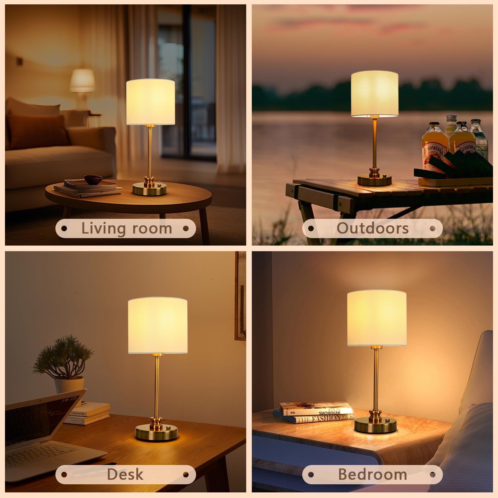 Mobeyu Portable Cordless Table Lamp, Fabric Shade Desk Lamp, 5000Mah Rechargeable Battery Powered Lighting, Dimmable Light For Dining Room, Bedroom, Bedside, Bar, Night Light, Camping, Balcony