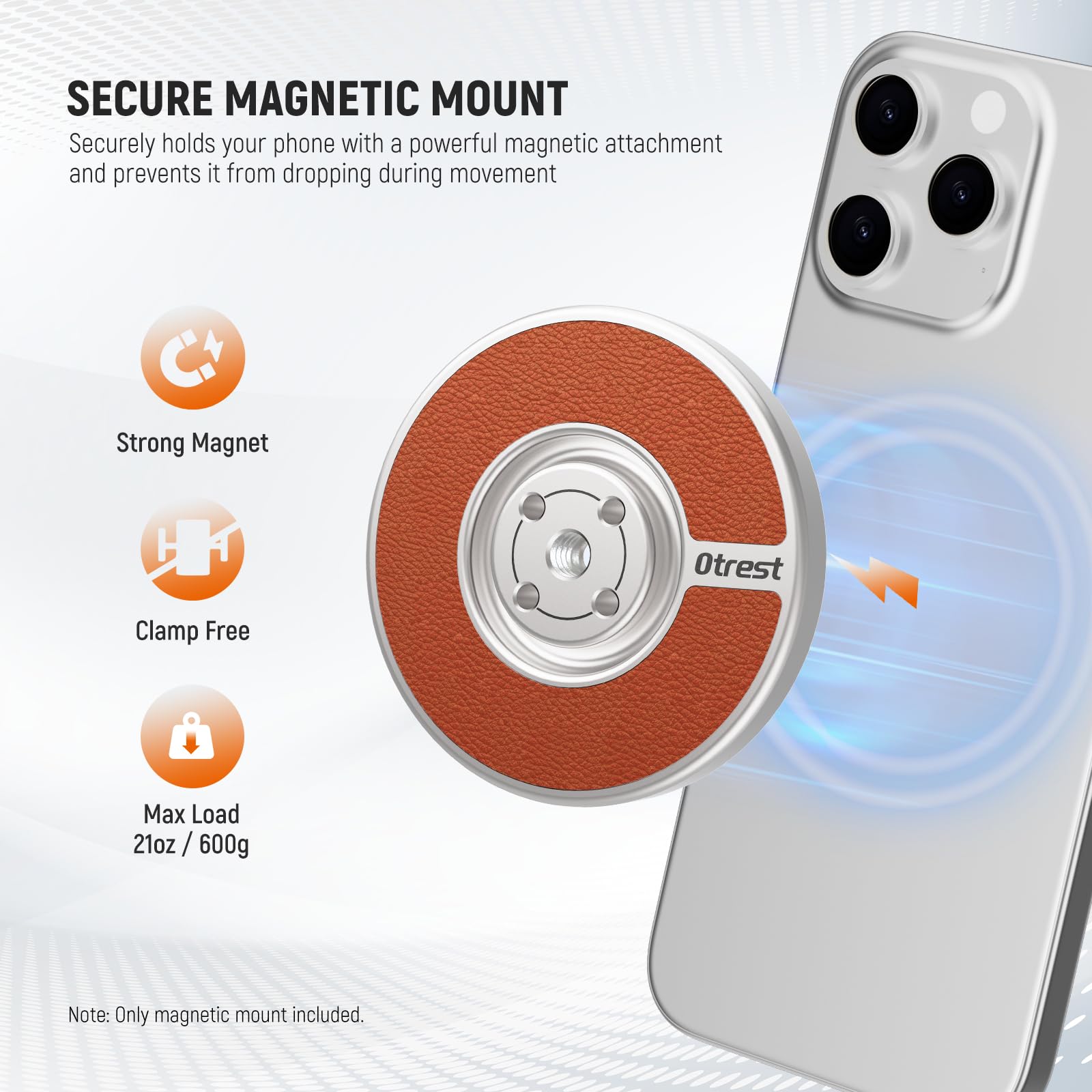 Otrest Magnetic Phone Tripod Stand Mount Adapter With 1/4" Thread Adhesive Metal Ring Compatible With Magsafe Iphone 16 Pro Max 15 14 13 12 For Video Recording Selfie Stick Ring Light, Pa-01