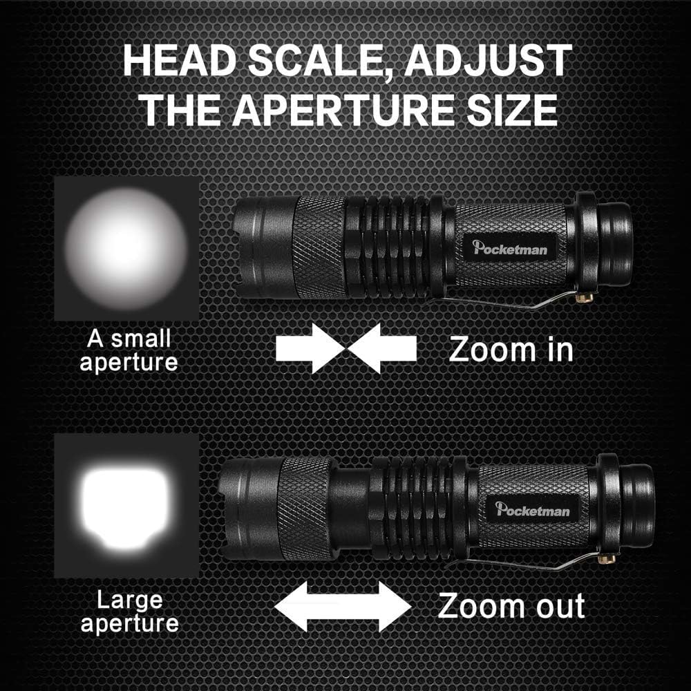 Pocketman 6 Pack,7W 300Lm Sk-68 3 Modes Mini Light Black Led Tactical Flashlight